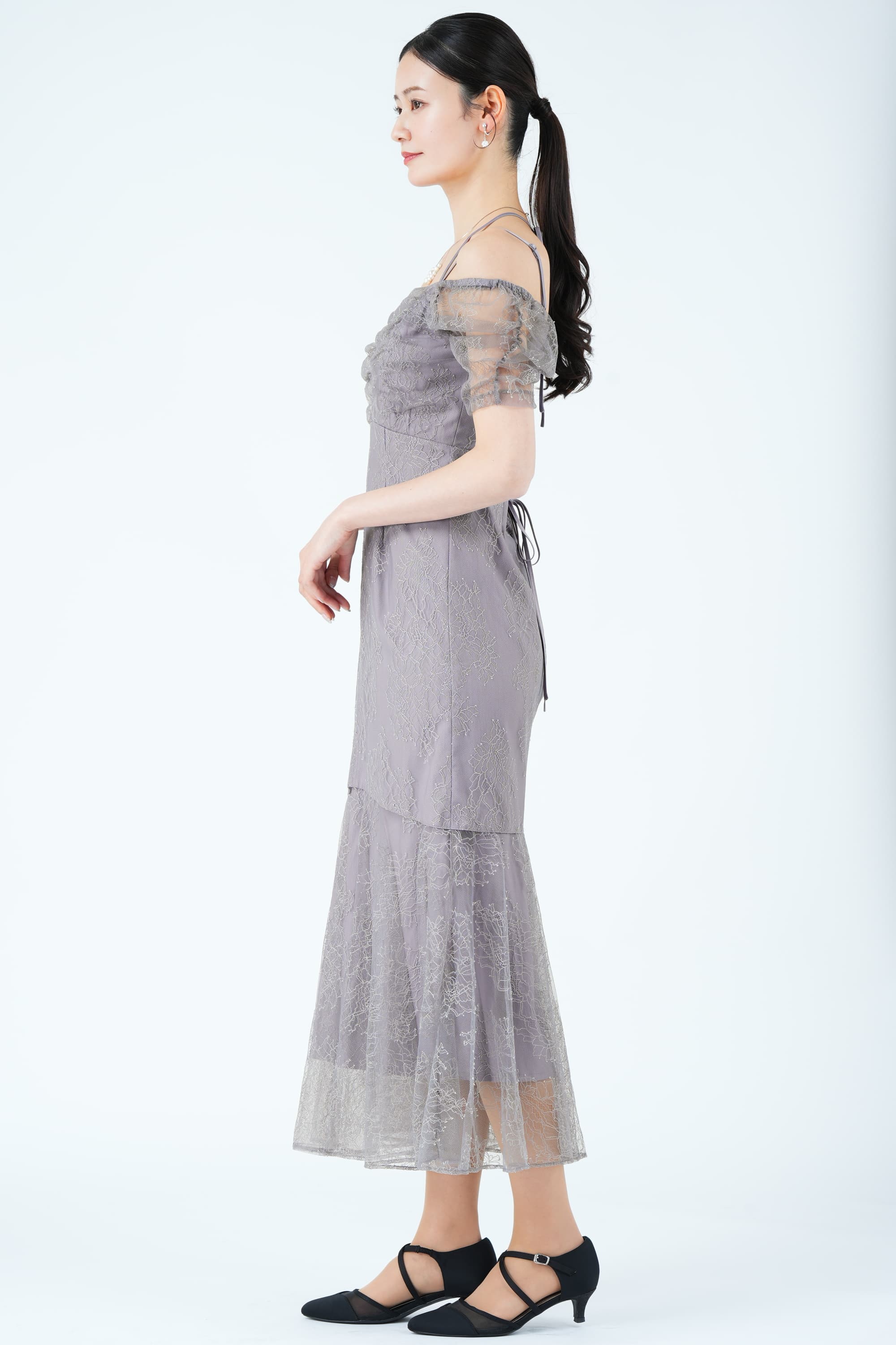 レースオフショル&times;マーメイドラベンダーグレードレス