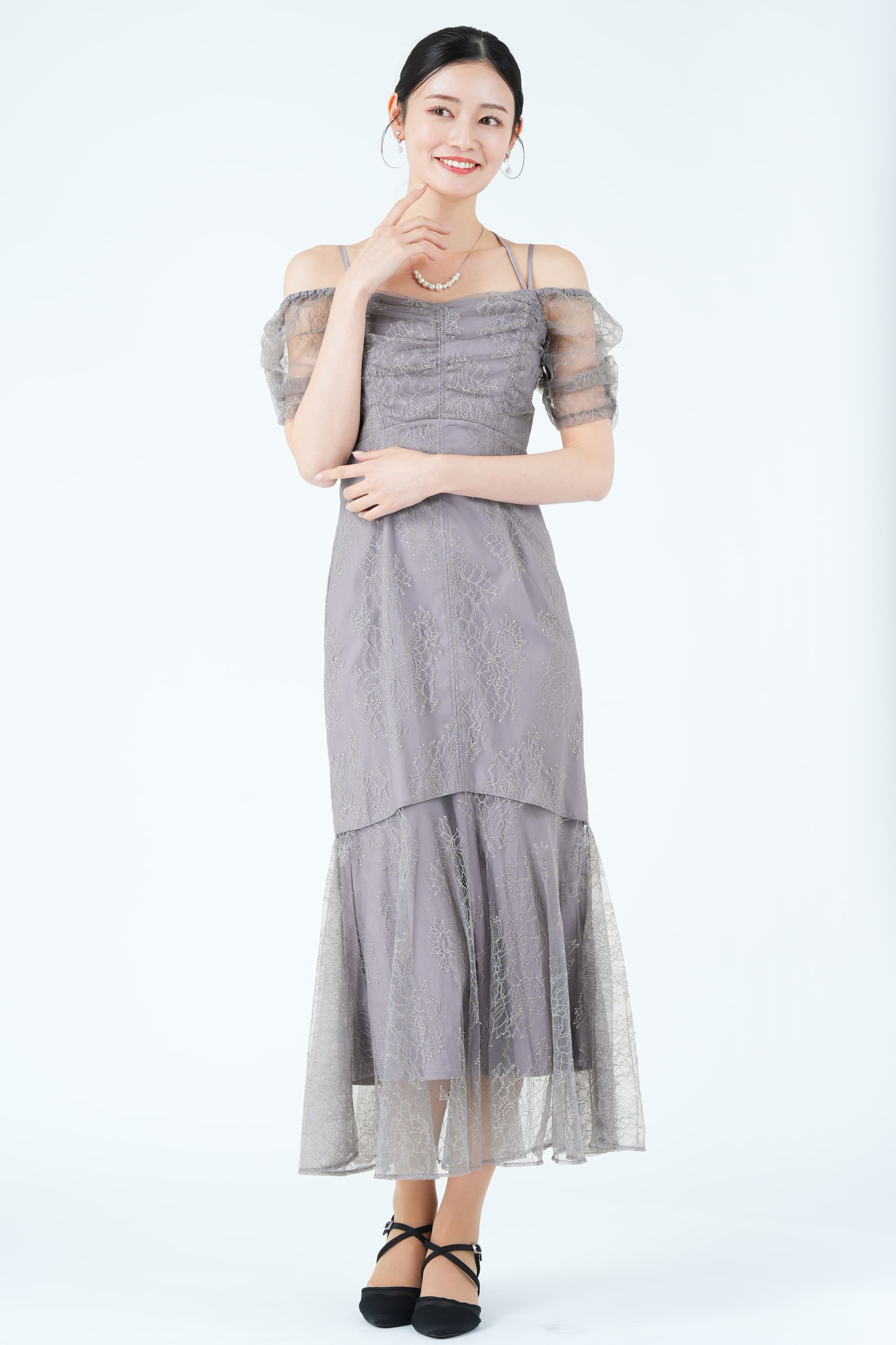 レースオフショル&times;マーメイドラベンダーグレードレス