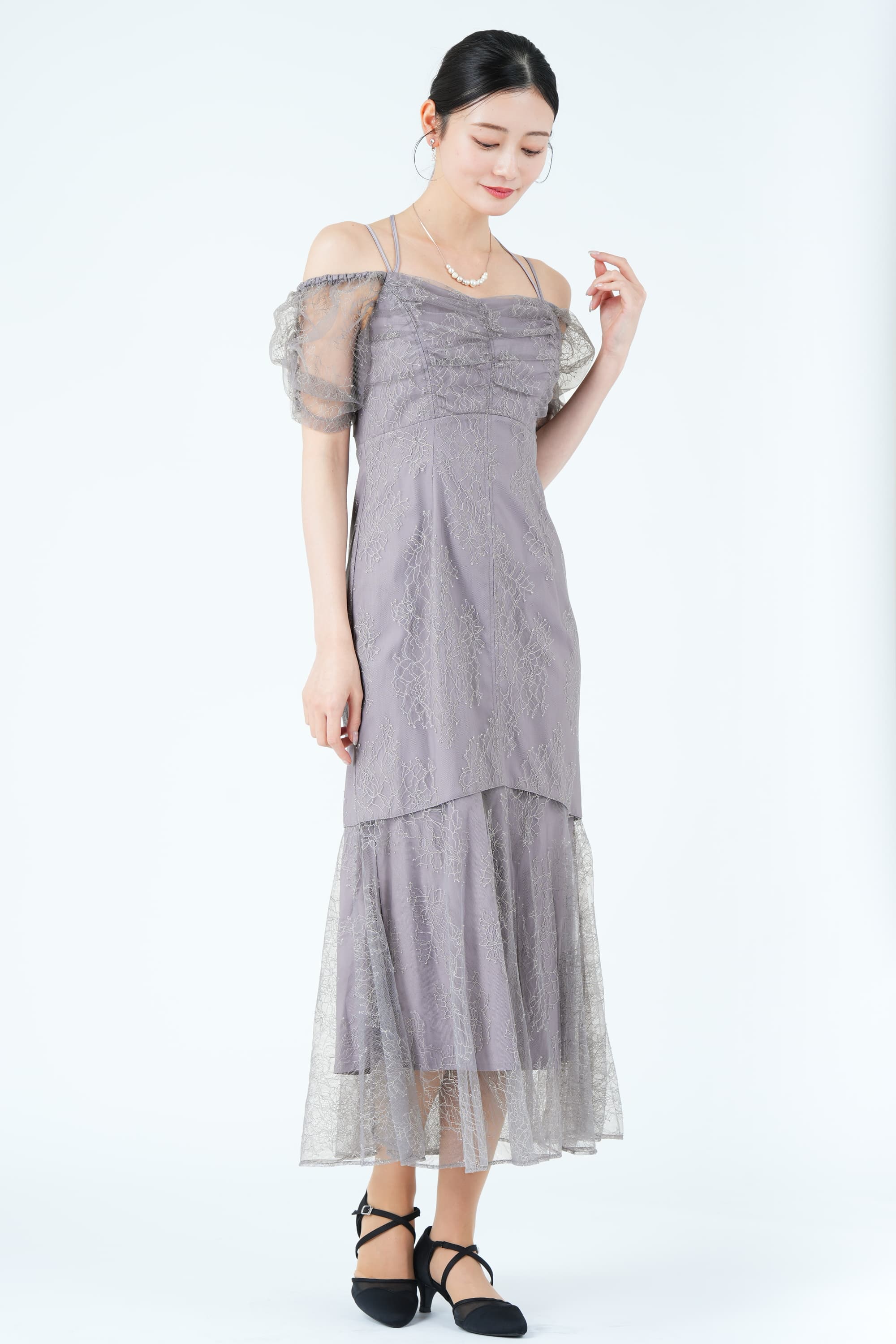 レースオフショル&times;マーメイドラベンダーグレードレス
