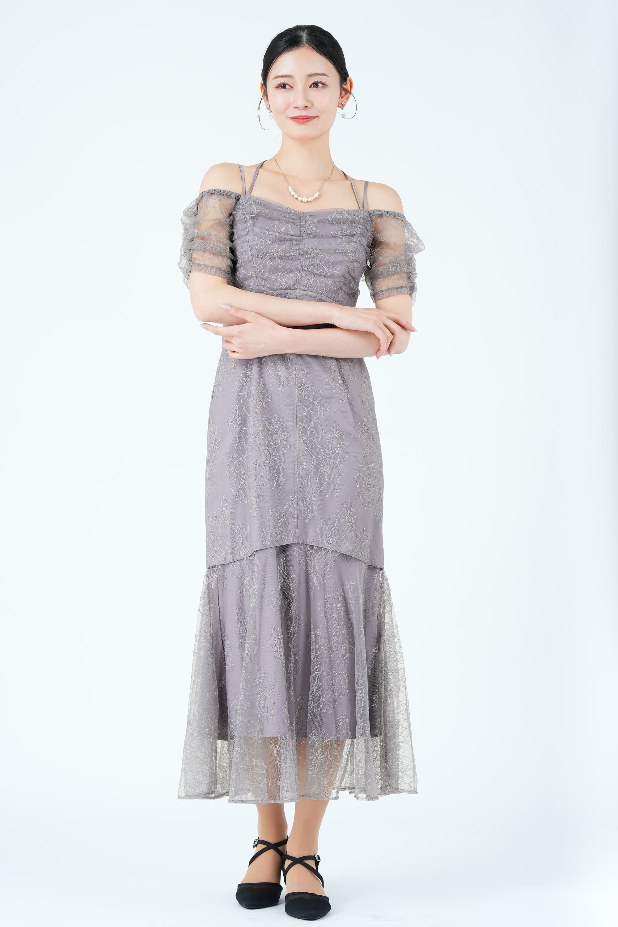 レースオフショル&times;マーメイドラベンダーグレードレス