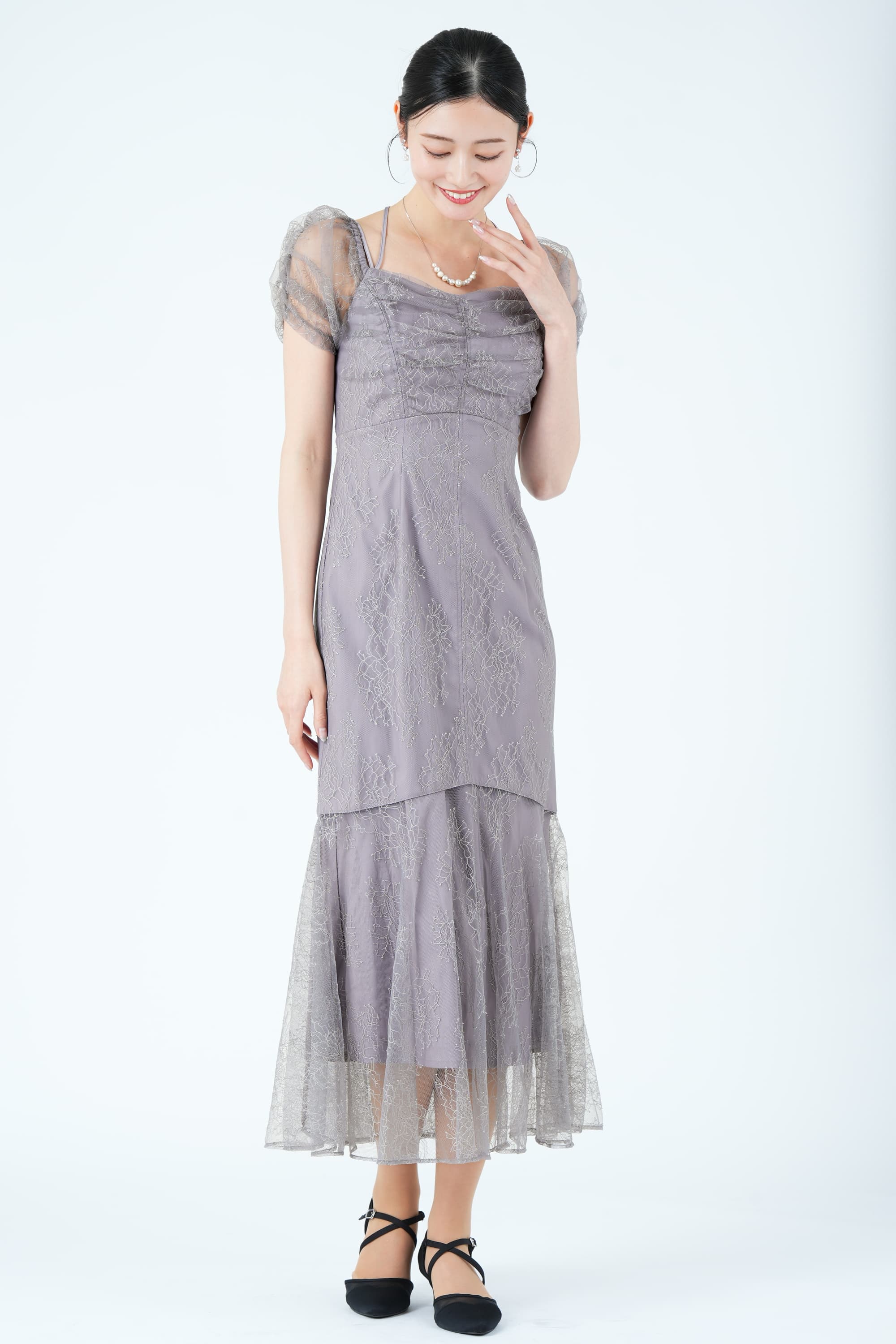 レースオフショル&times;マーメイドラベンダーグレードレス