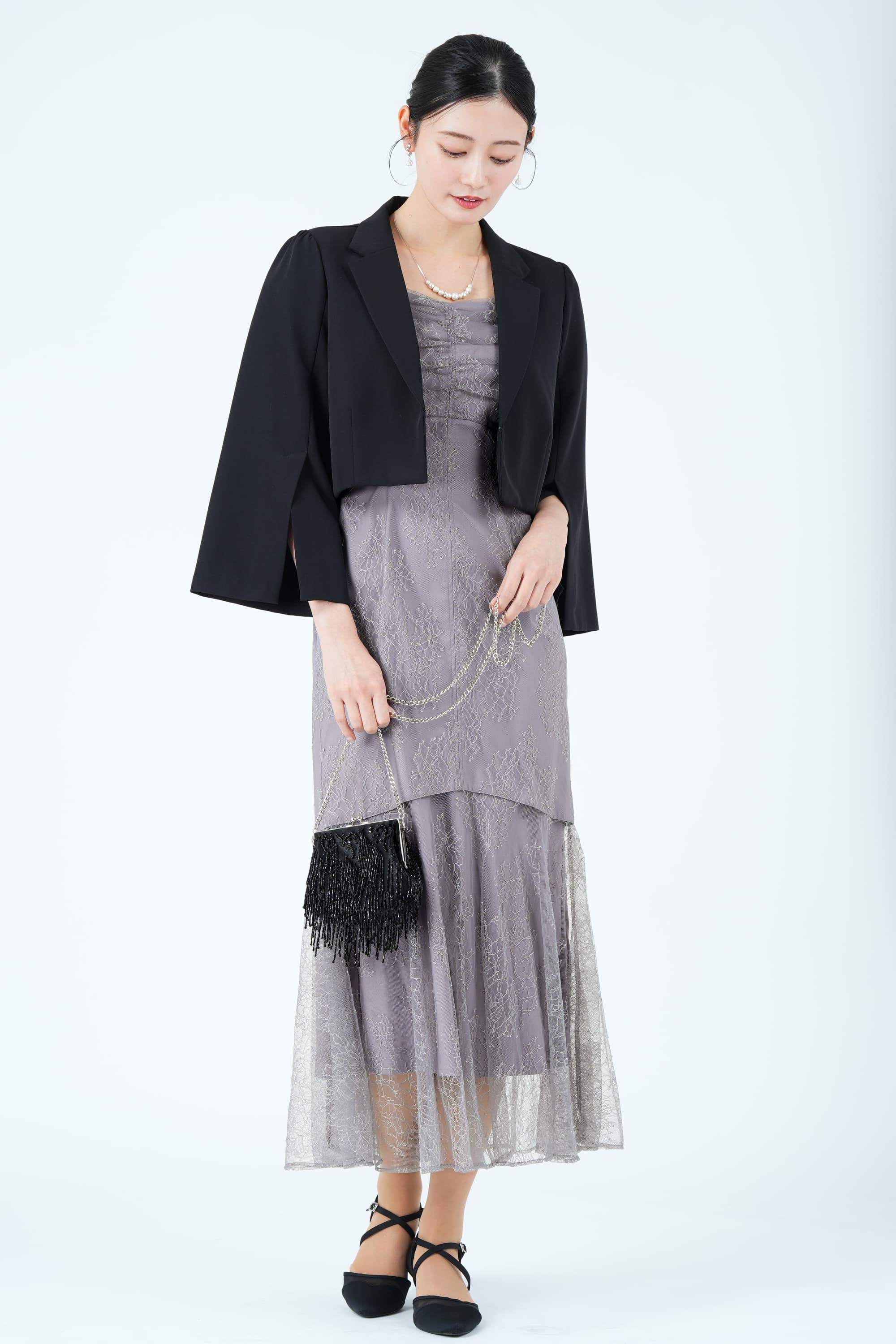 レースオフショル&times;マーメイドラベンダーグレードレス