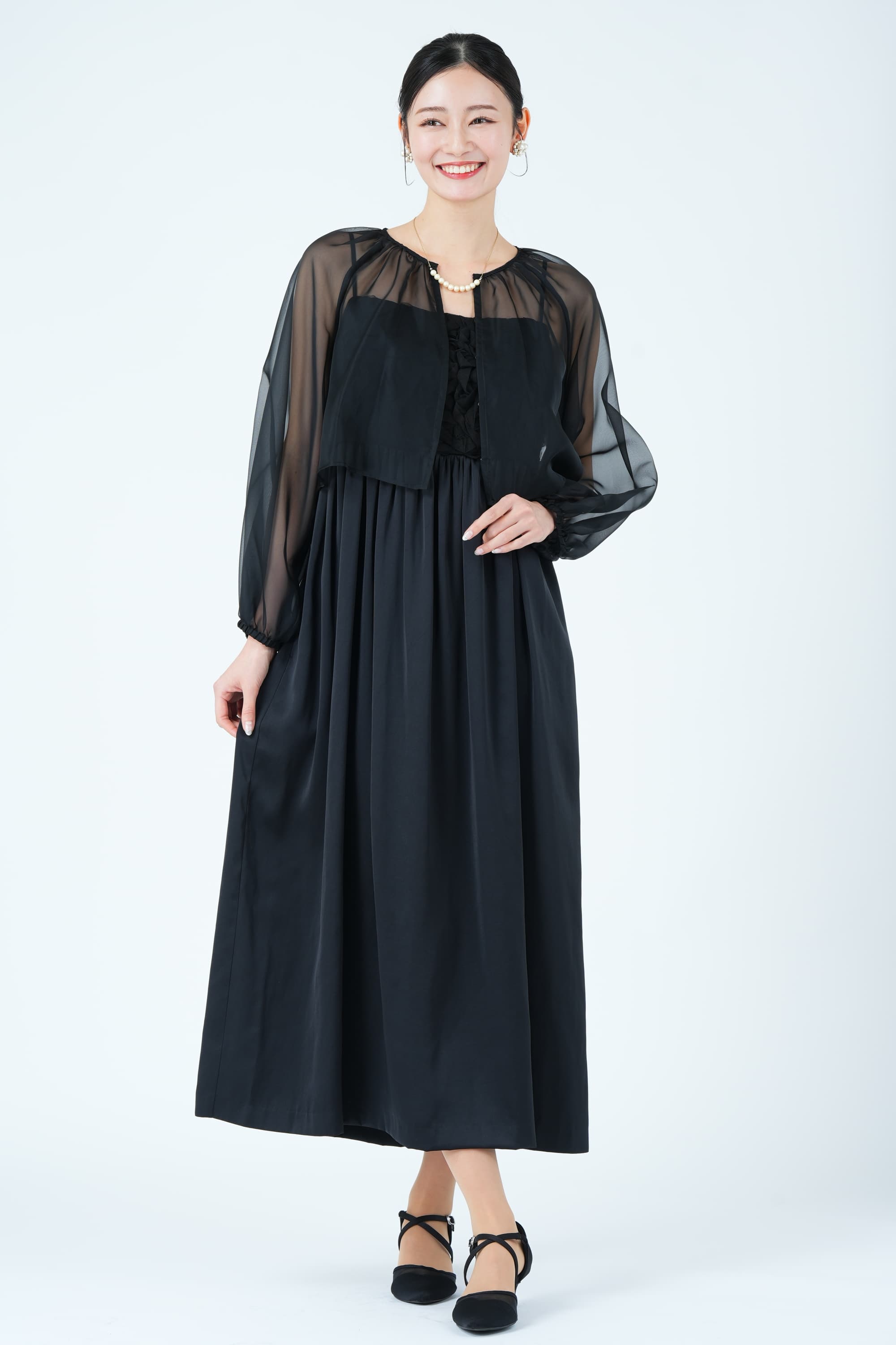 UNITED ARROWS シアーボレロ×立体フラワー刺繍ブラックドレス (S) を