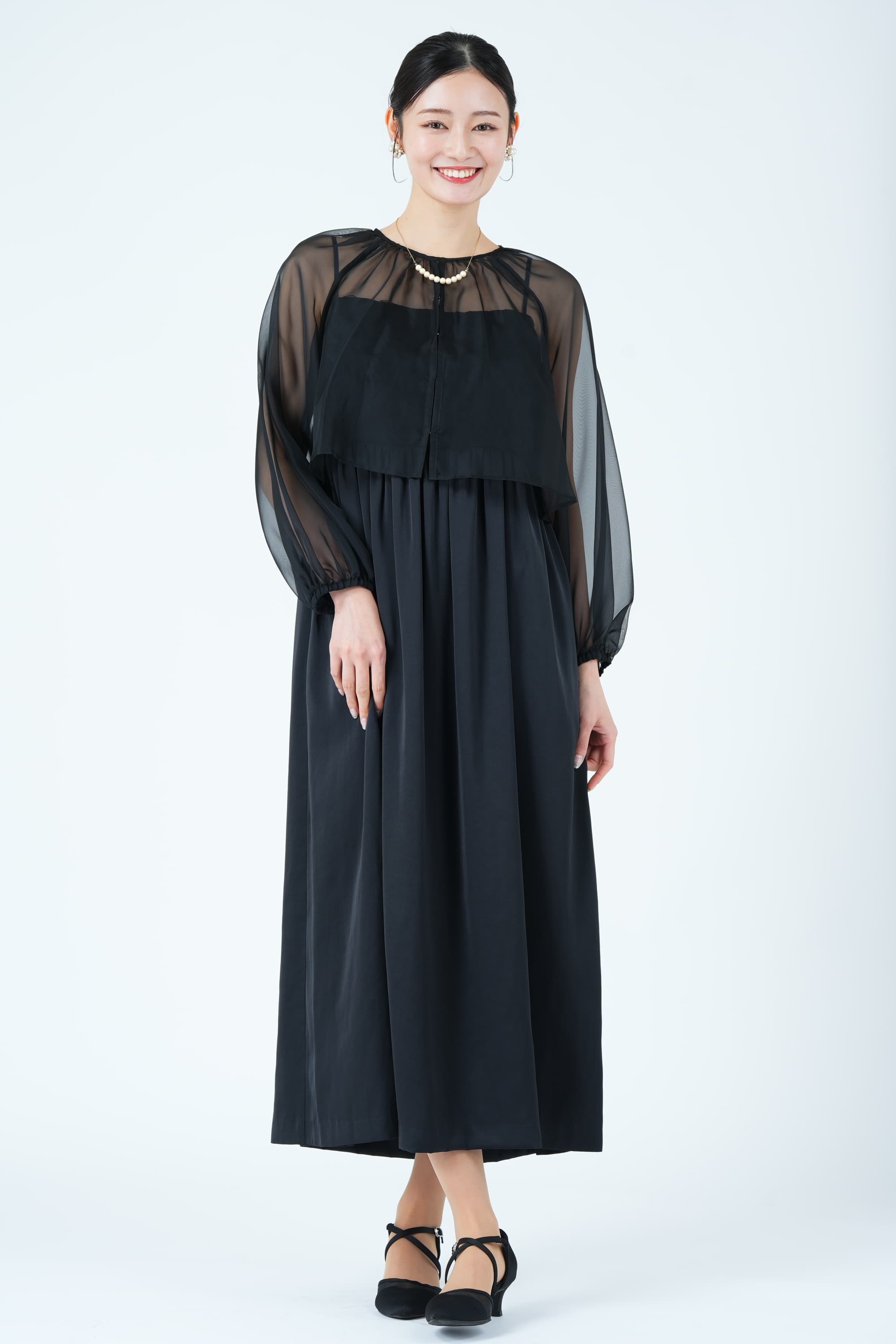 UNITED ARROWS シアーボレロ×立体フラワー刺繍ブラックドレス (M) を