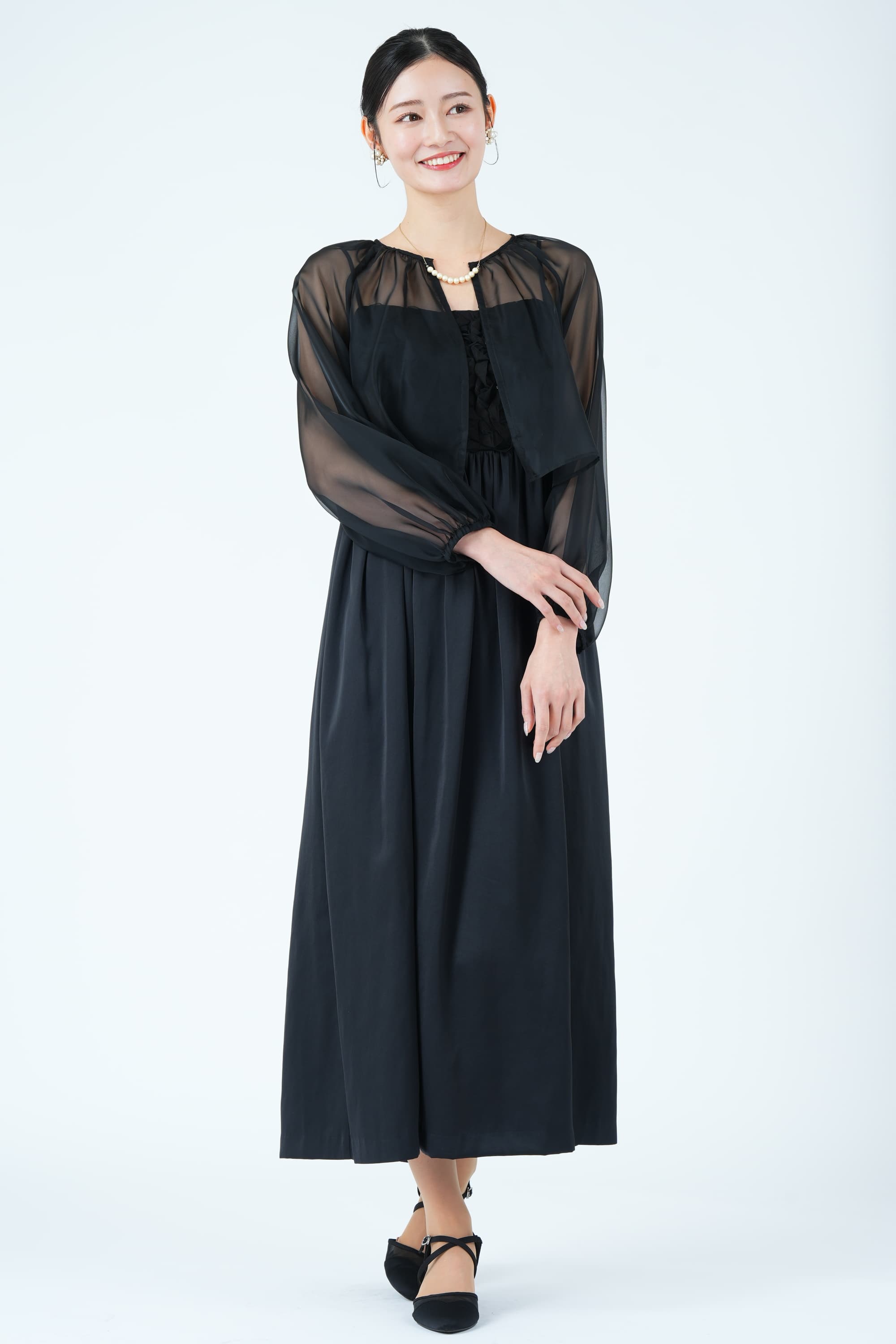 UNITED ARROWS シアーボレロ×立体フラワー刺繍ブラックドレス (S) を