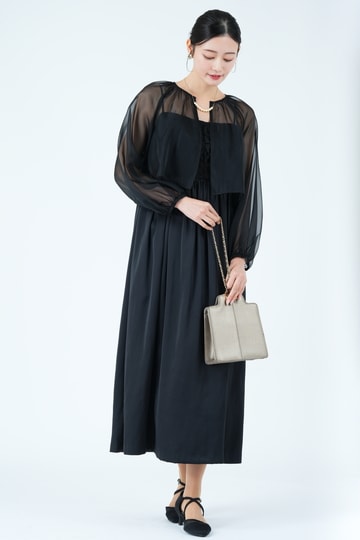UNITED ARROWS シアーボレロ×立体フラワー刺繍ブラックドレス (S) を