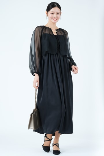 UNITED ARROWS シアーボレロ×立体フラワー刺繍ブラックドレス (M) を