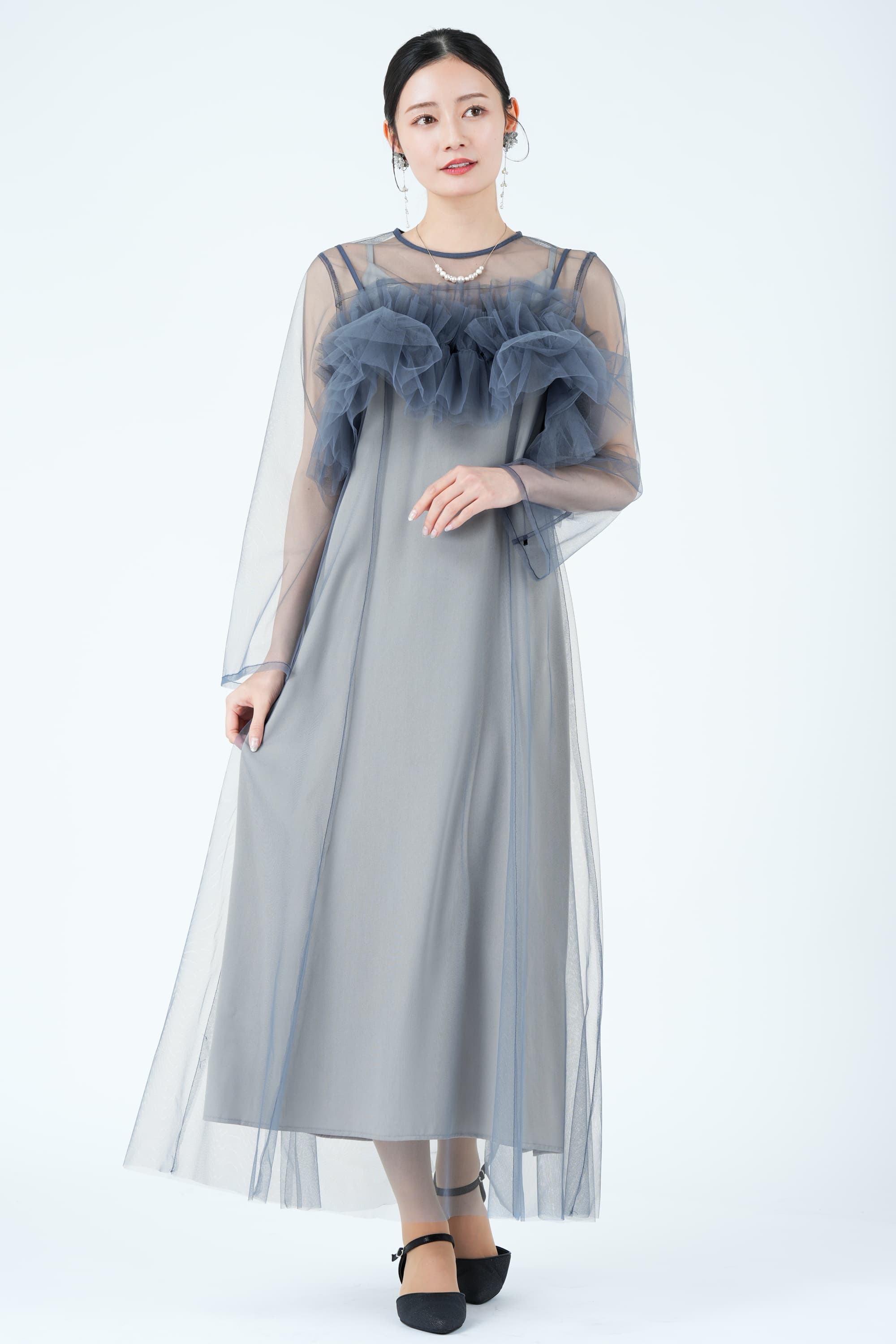 ボリューミービスチェシアーブルードレス