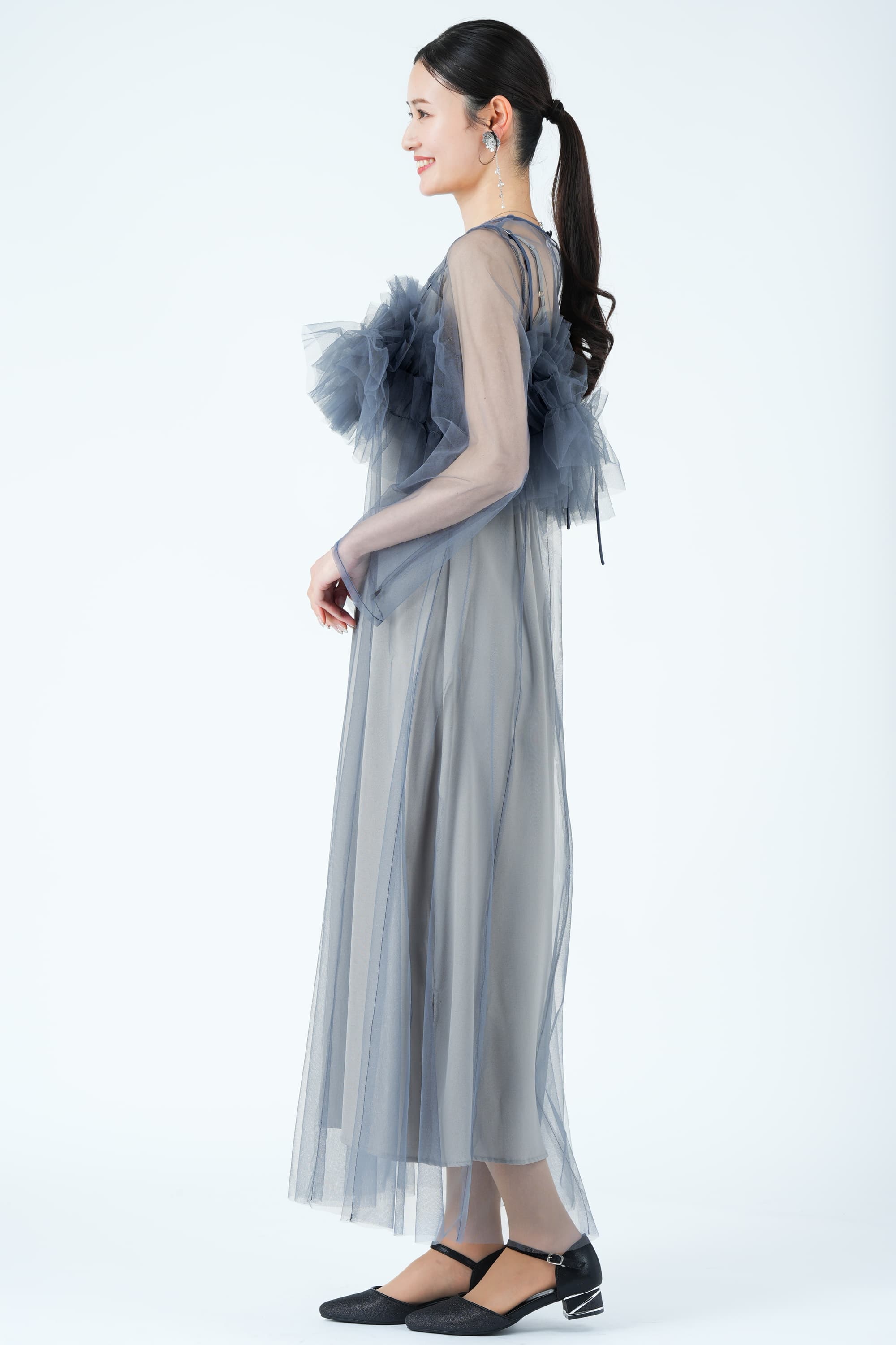 ボリューミービスチェシアーブルードレス