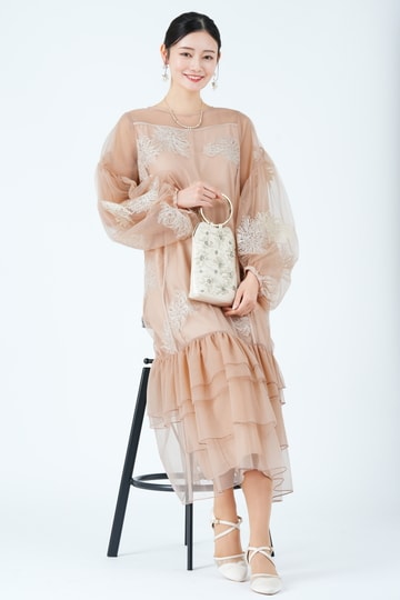 Dorry Doll 花刺繍バルーンスリーブオレンジドレス (M) をレンタル