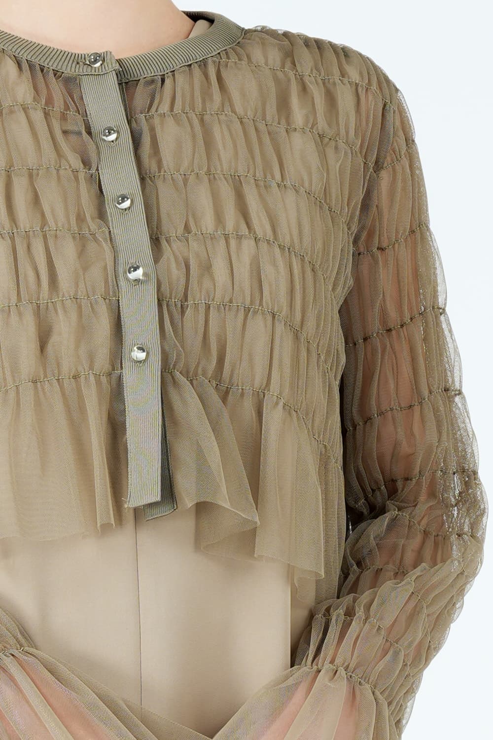 シャーリングチュールブラウス付きベージュドレス