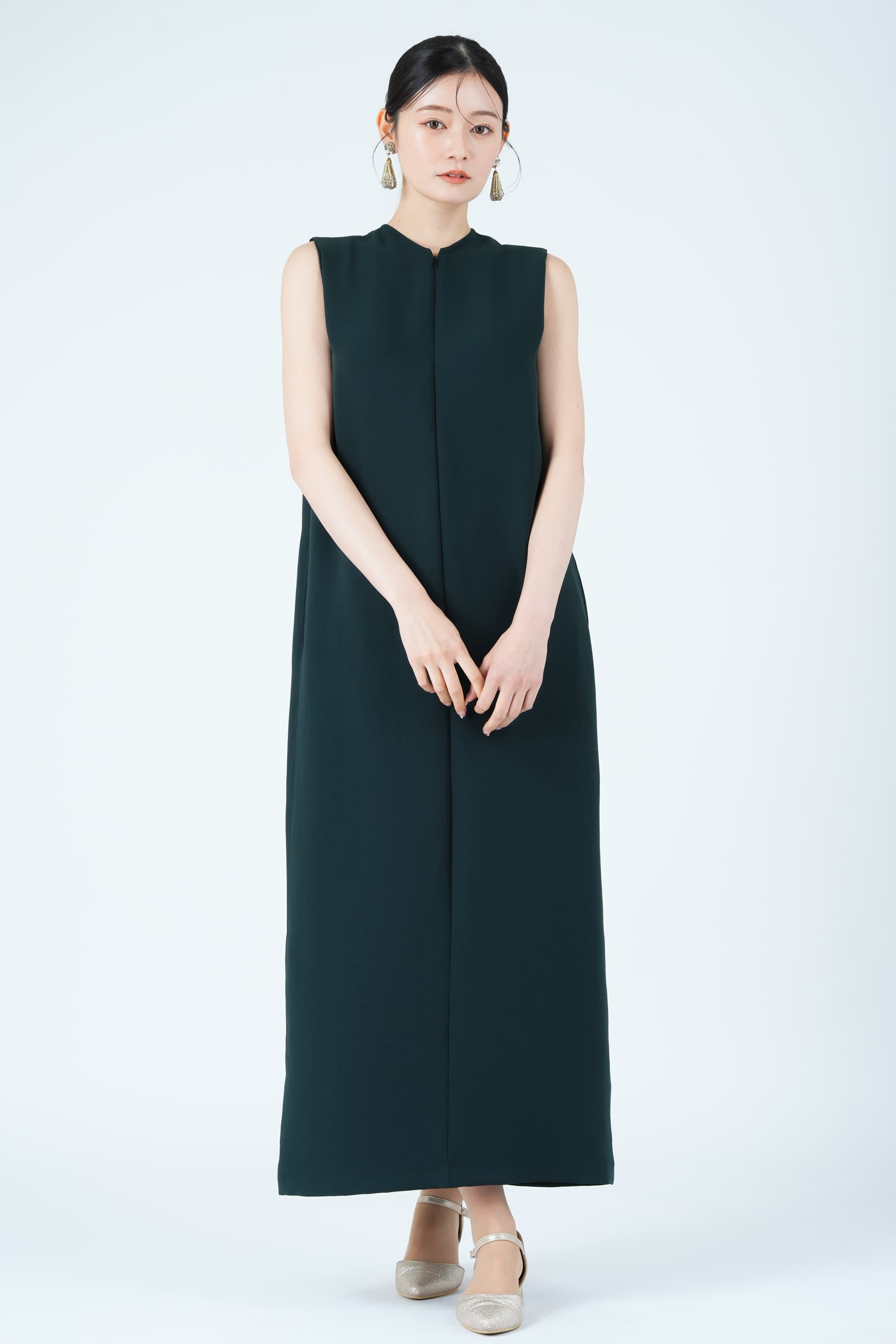 フロントジップダークグリーンドレス