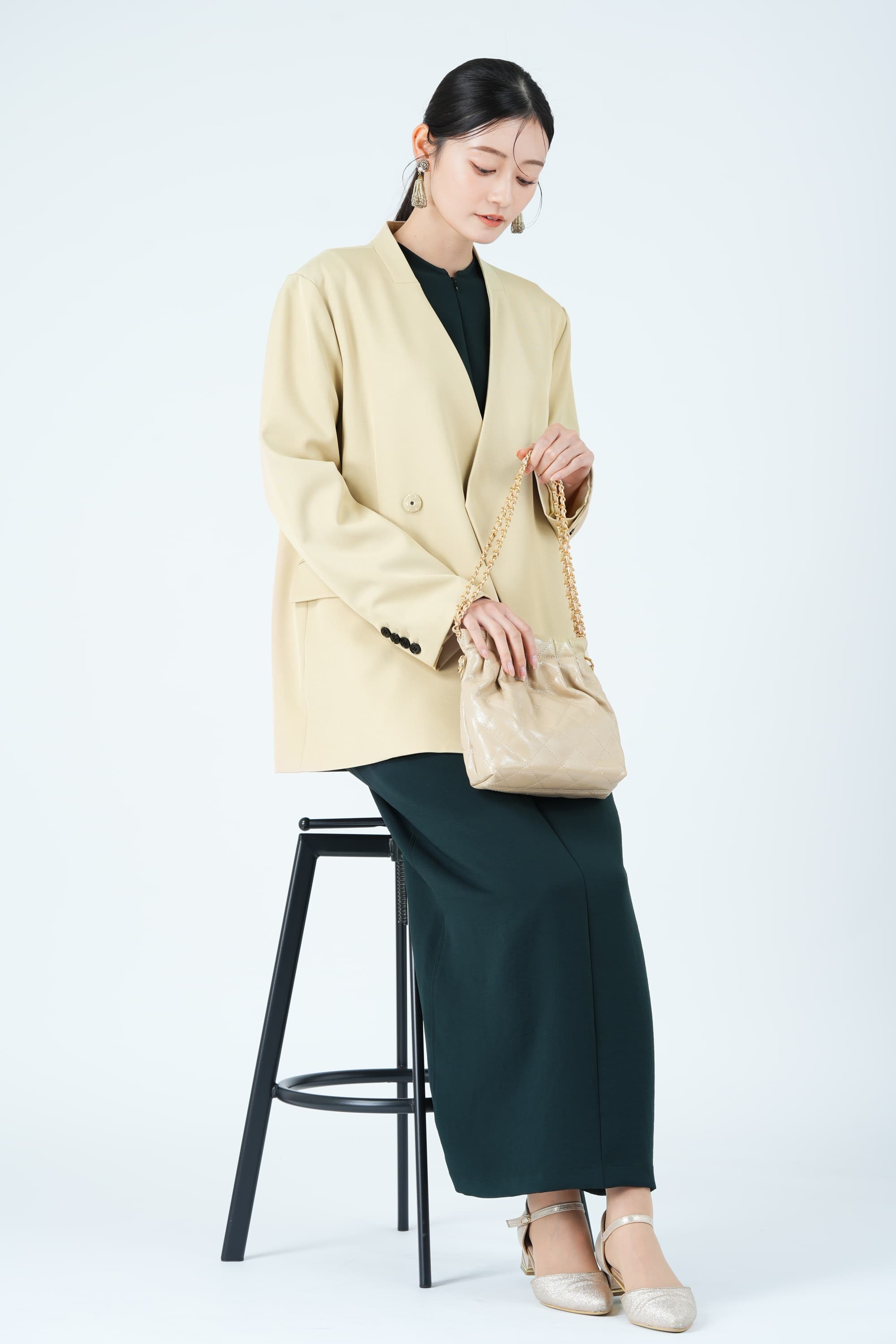 フロントジップダークグリーンドレス