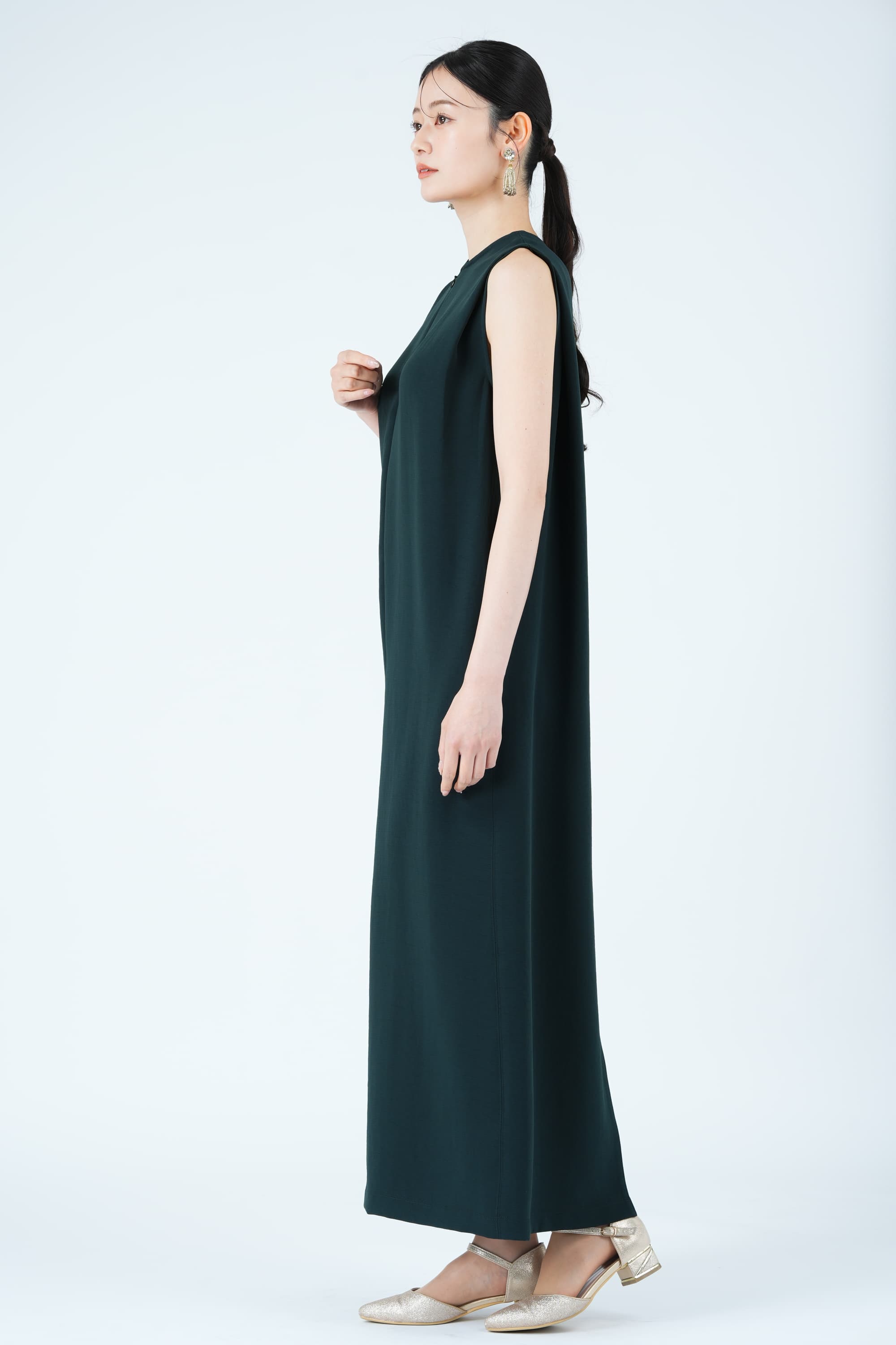 フロントジップダークグリーンドレス