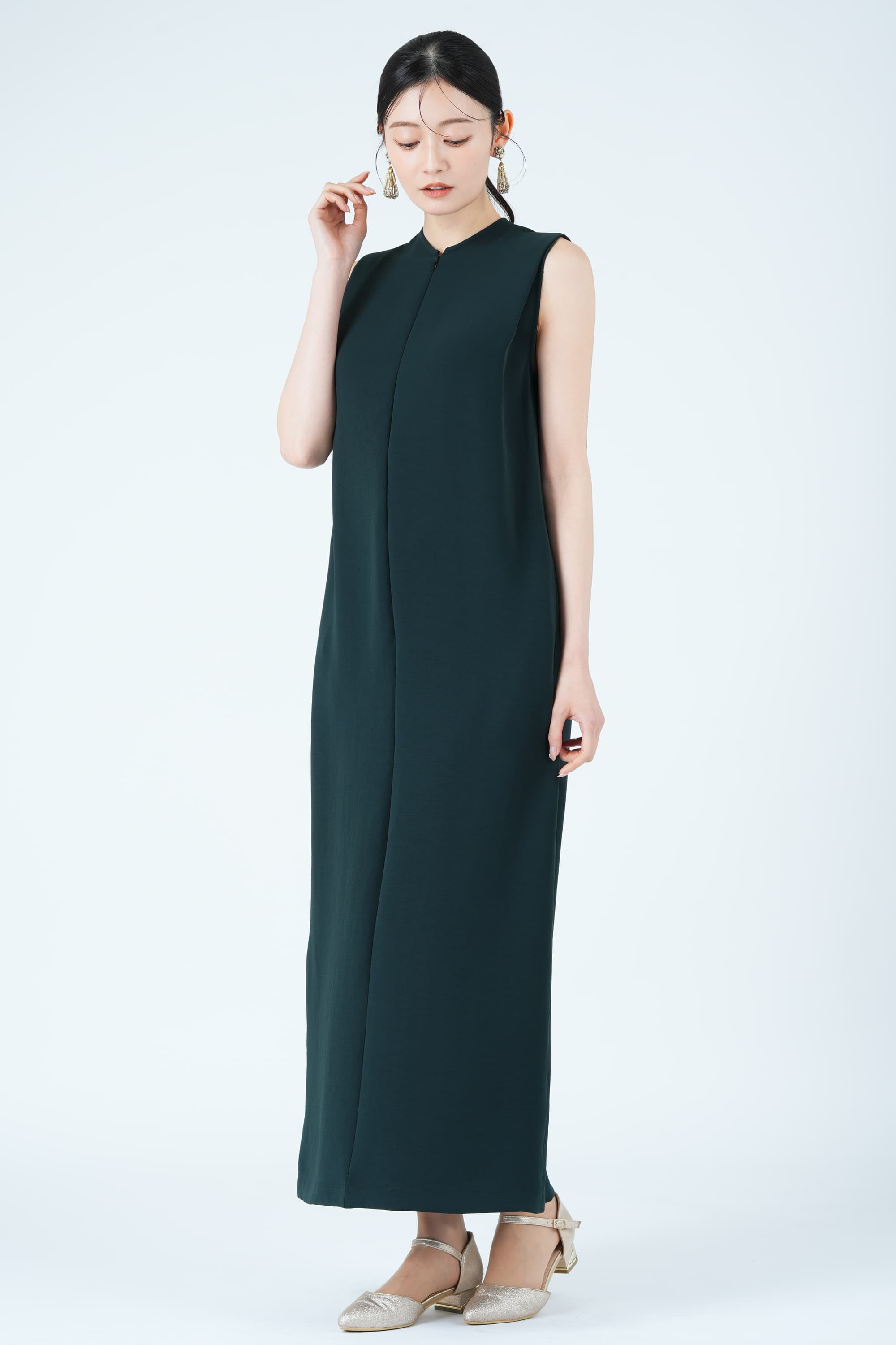 フロントジップダークグリーンドレス