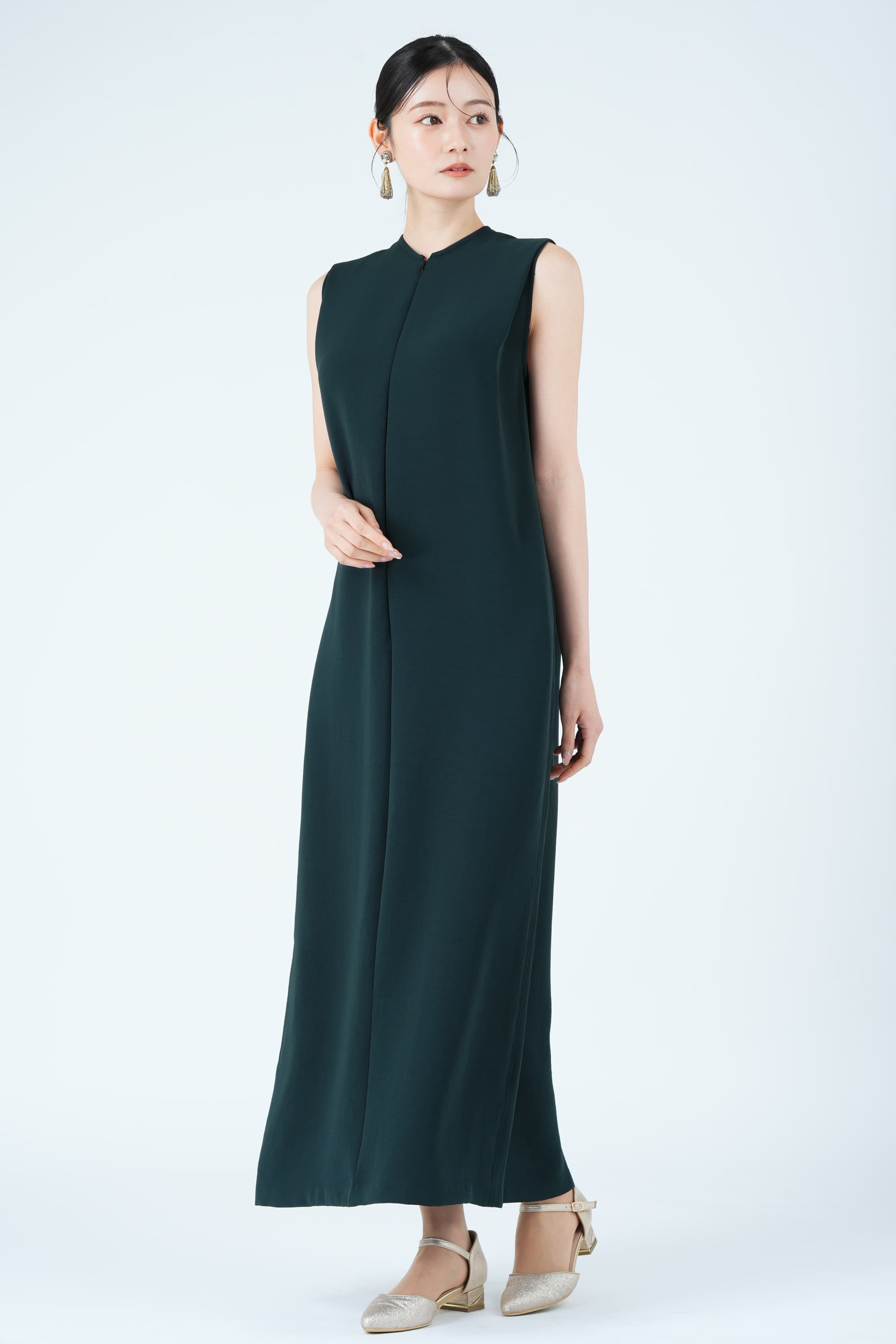 フロントジップダークグリーンドレス