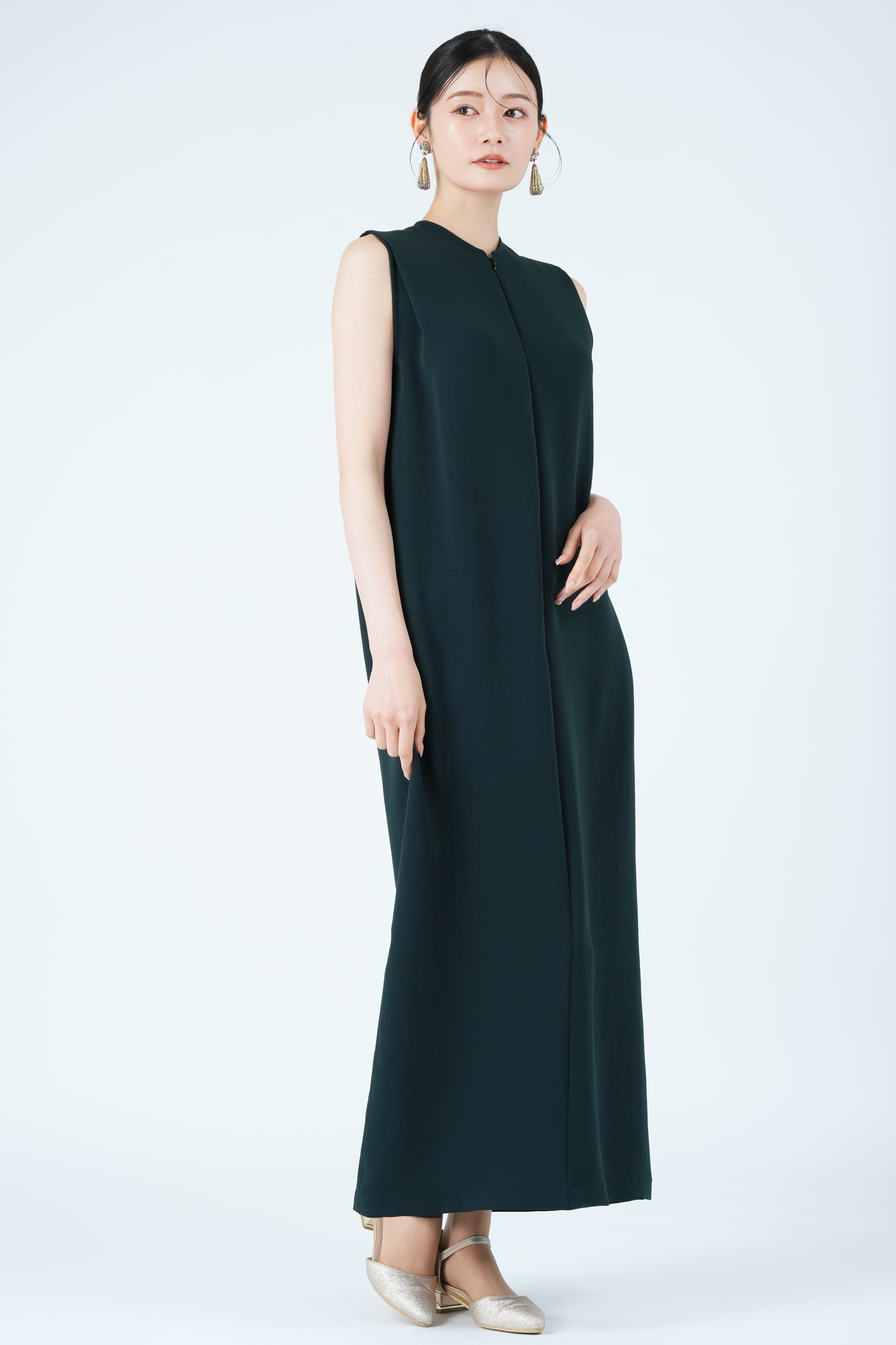 フロントジップダークグリーンドレス