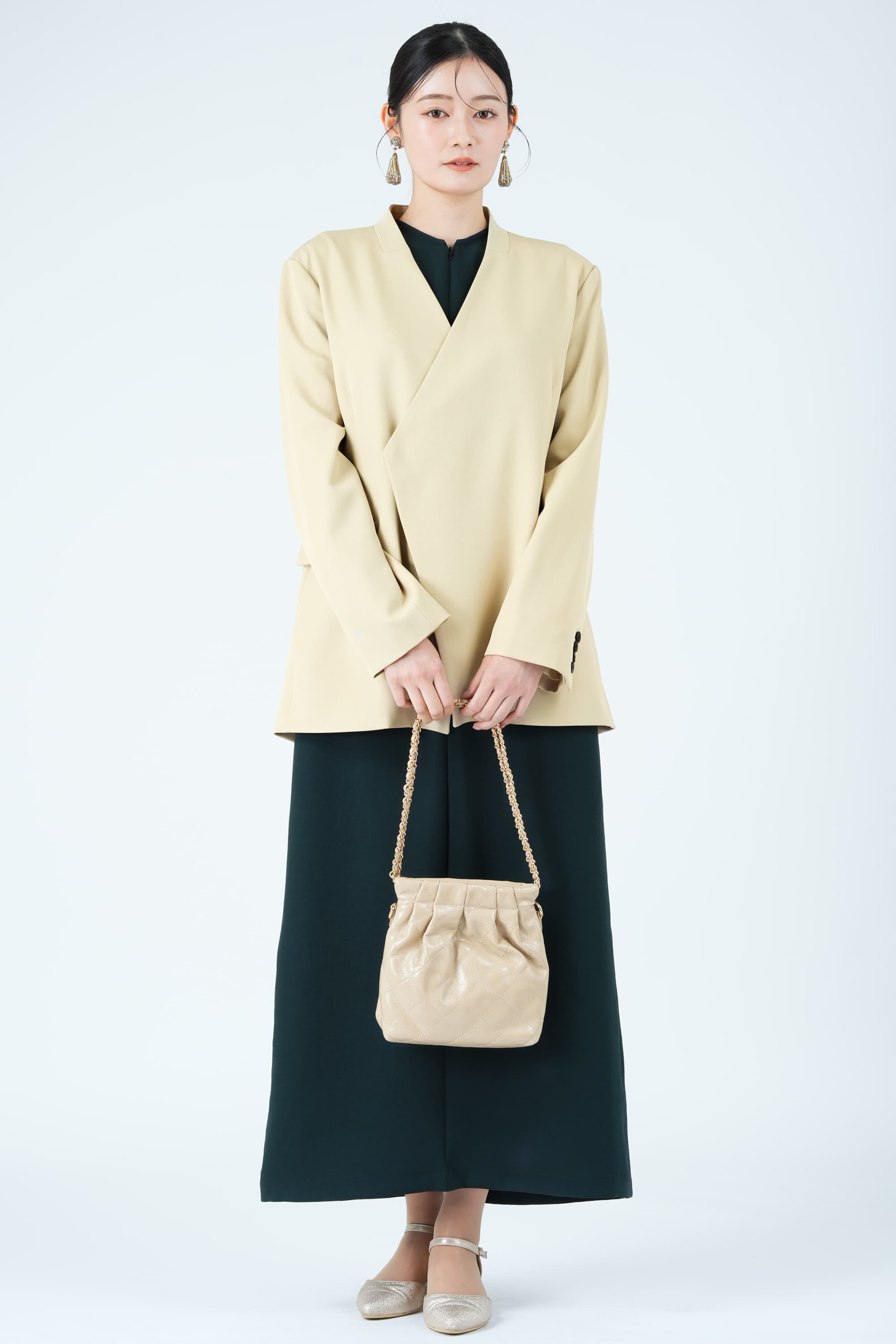 フロントジップダークグリーンドレス