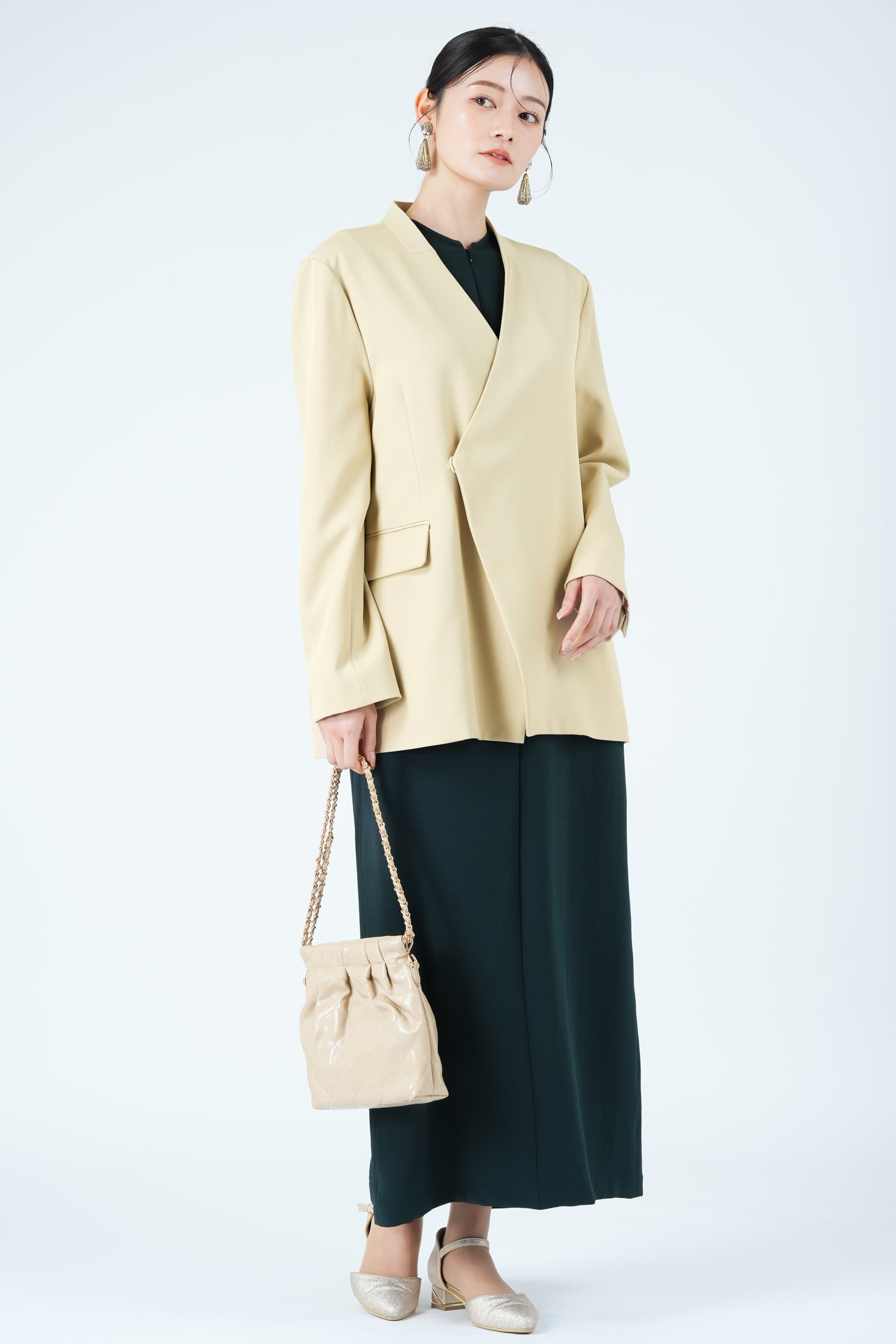 フロントジップダークグリーンドレス