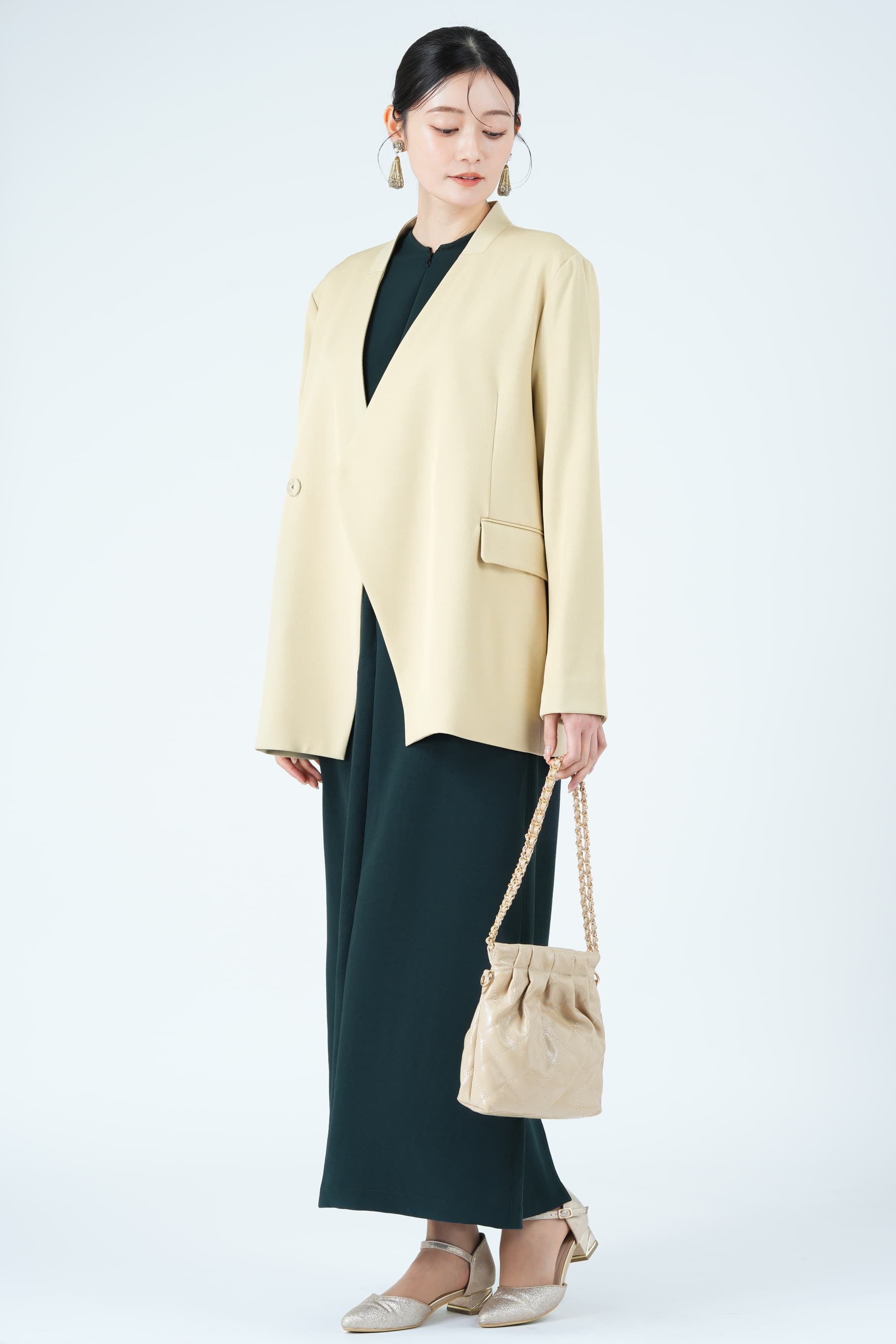 フロントジップダークグリーンドレス