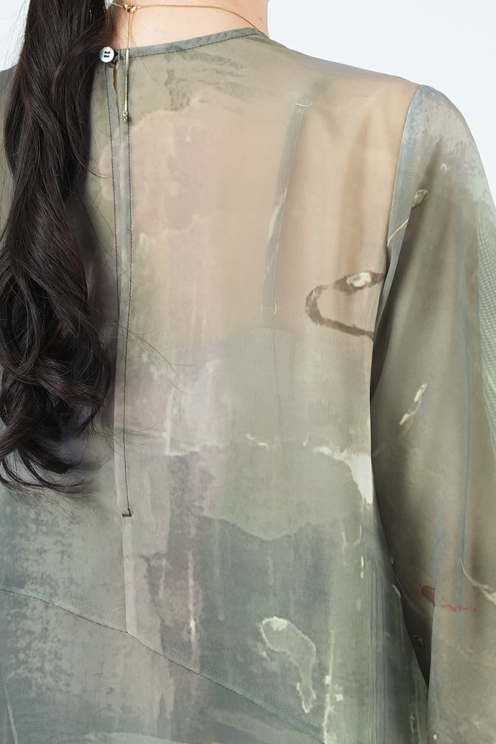 ペイントアート柄レイヤードカーキドレス