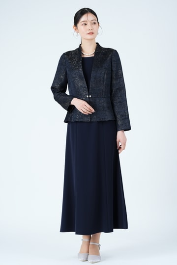 ジャガード織りジャケットドッキングネイビードレス
