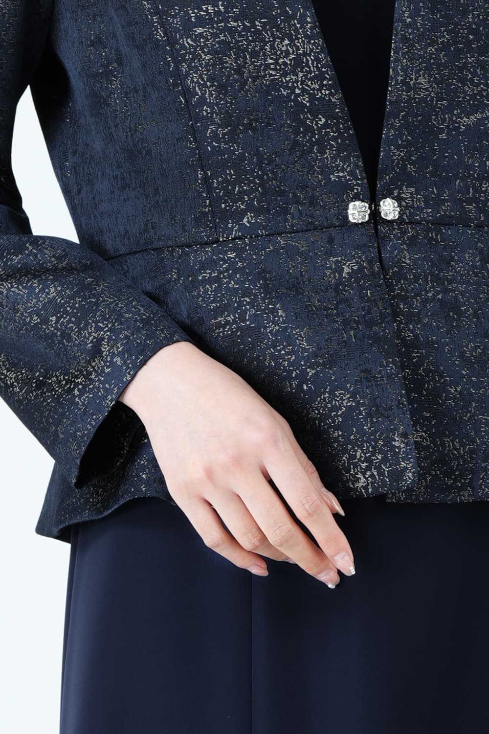 ジャガード織りジャケットドッキングネイビードレス