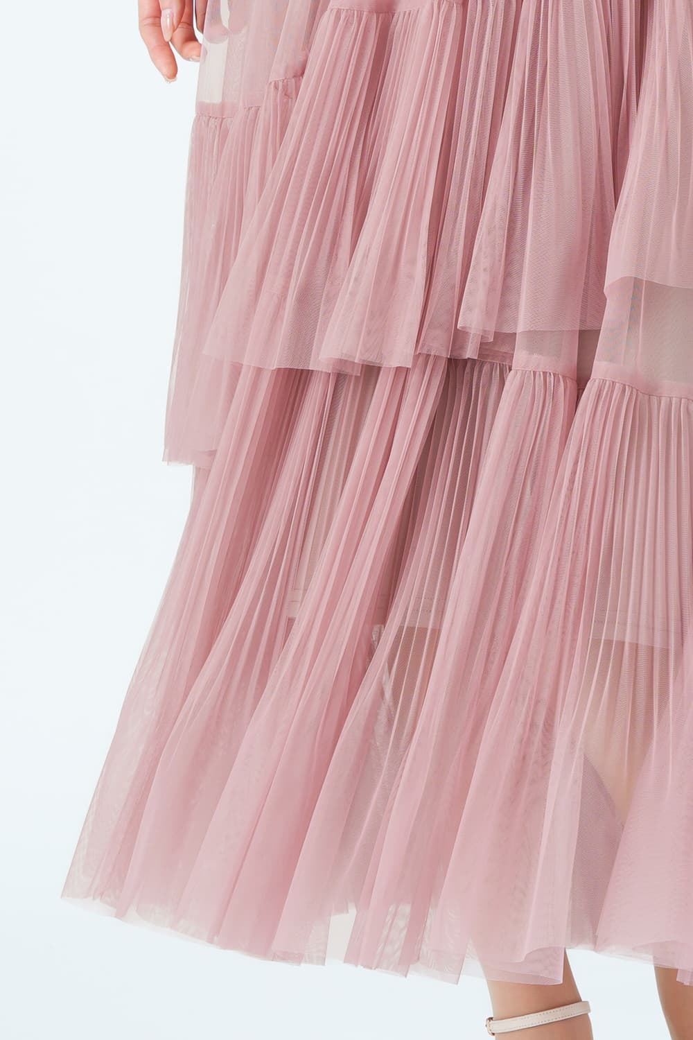 アシメティアードチュールピンクドレス