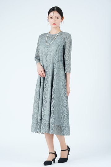 フラワー総レースフレアブルードレス