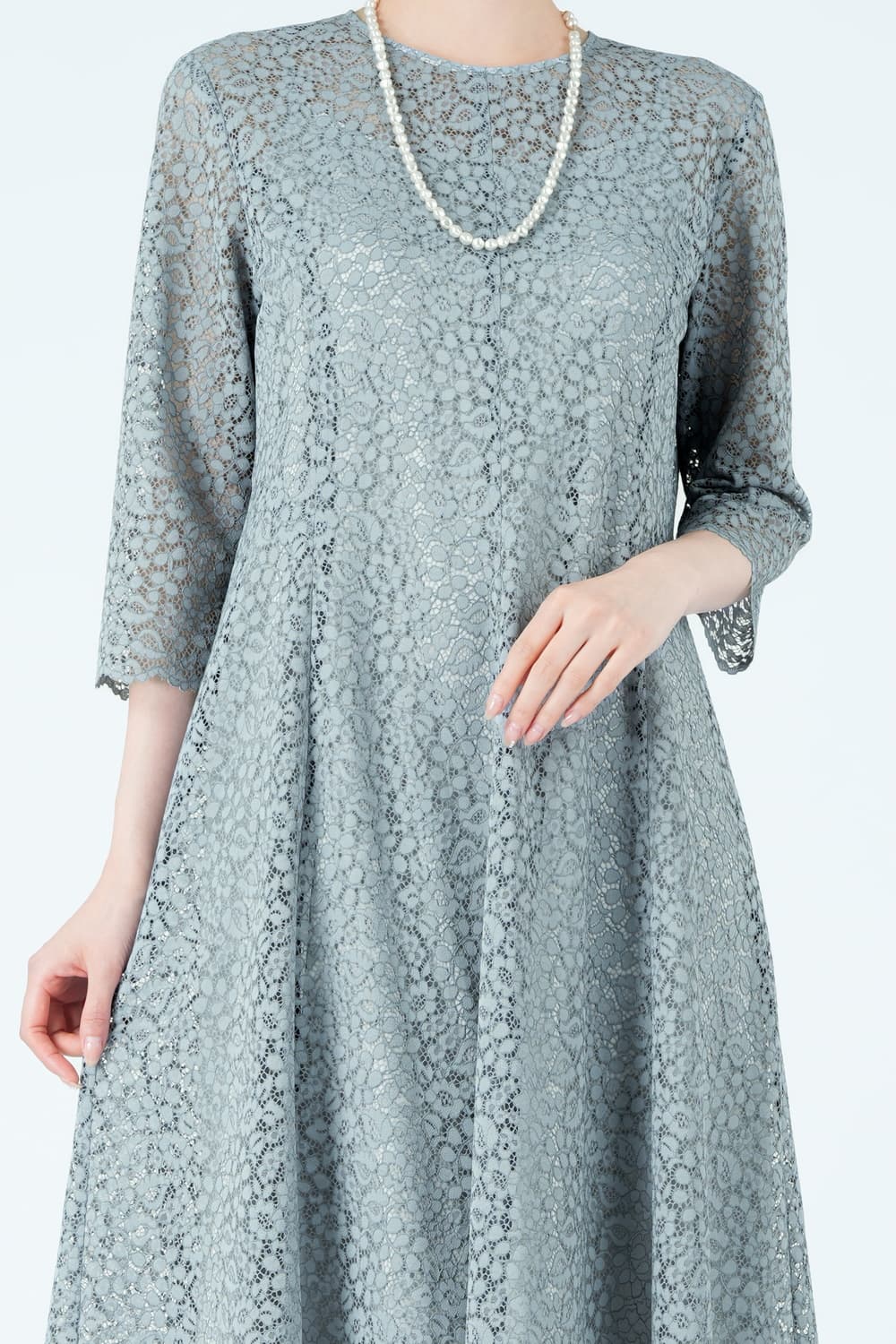 フラワー総レースフレアブルードレス