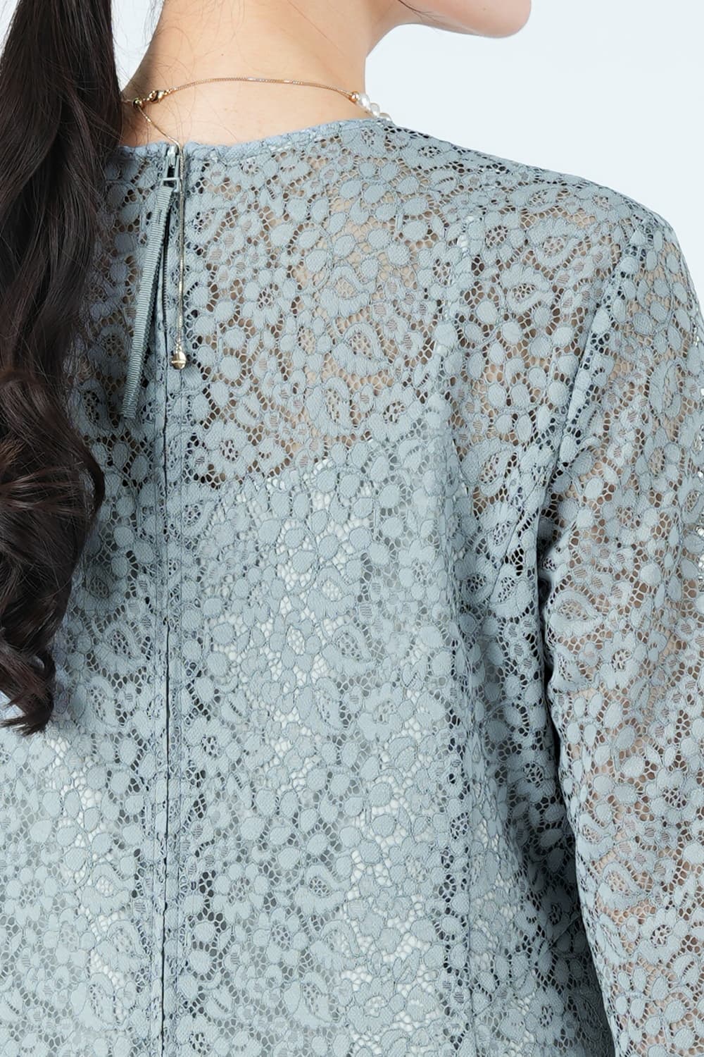 フラワー総レースフレアブルードレス