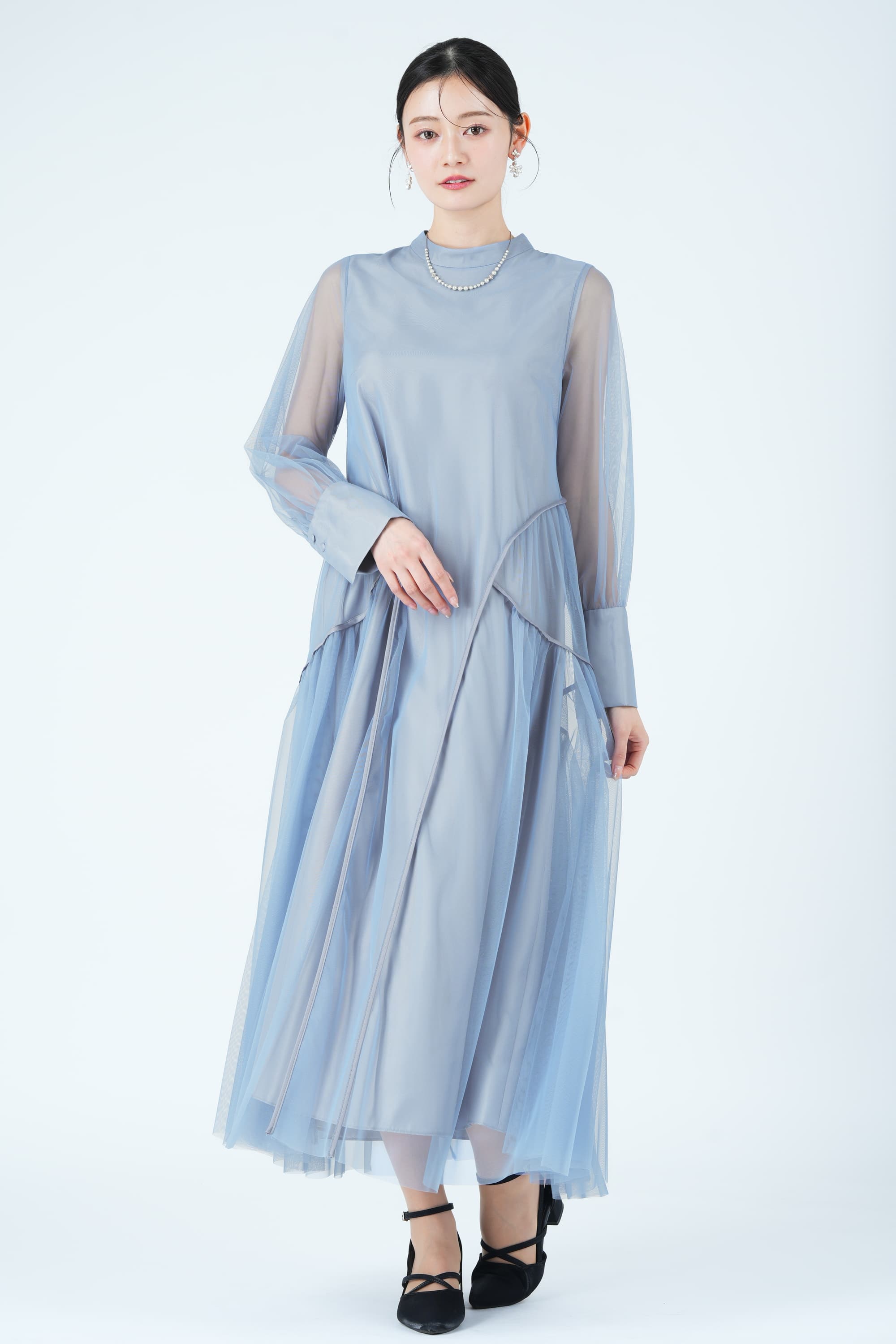 ANDRESD 総チュール×パイピングブルードレス (L) をレンタル - 結婚式