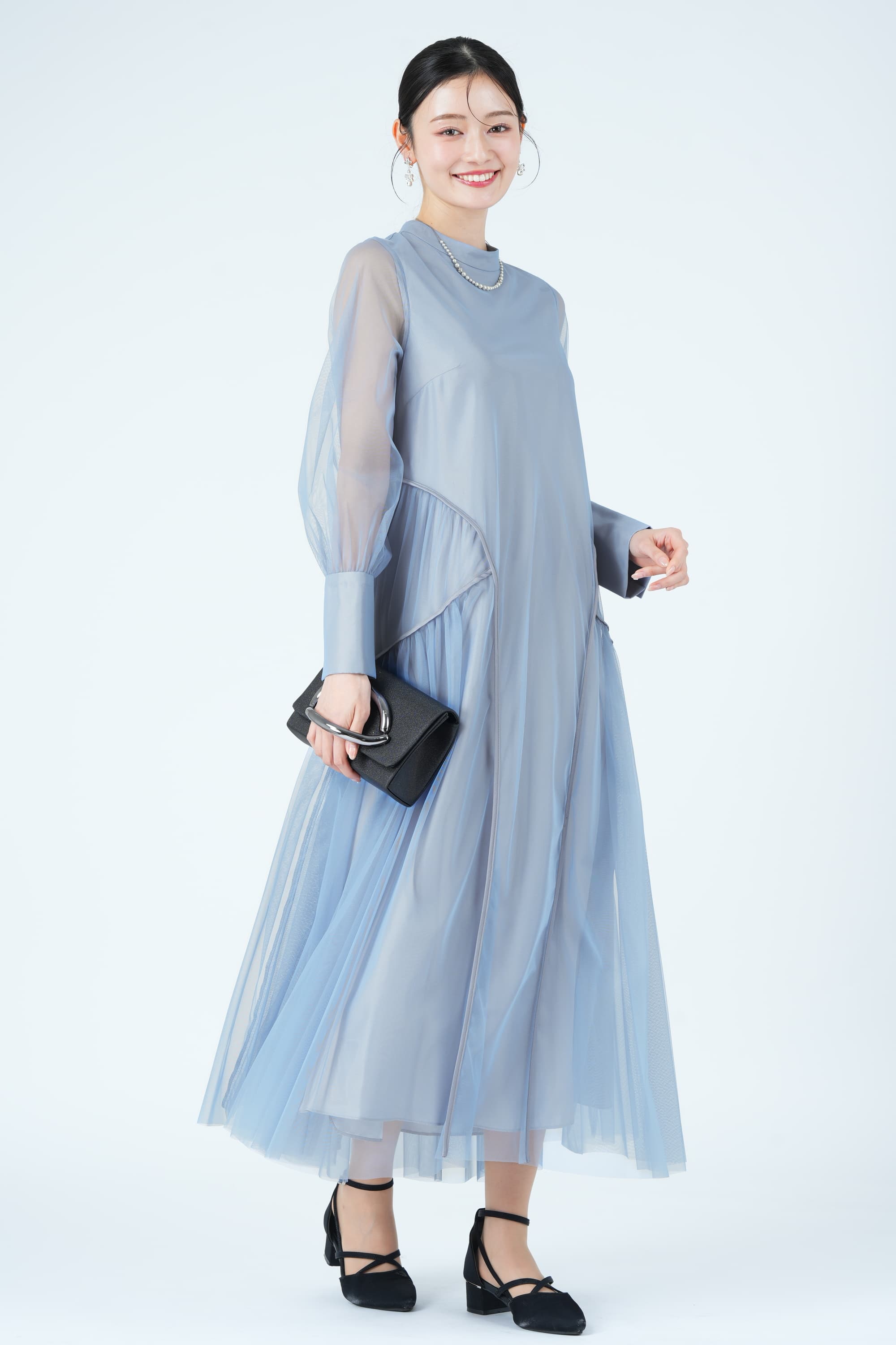 総チュール&times;パイピングブルードレス