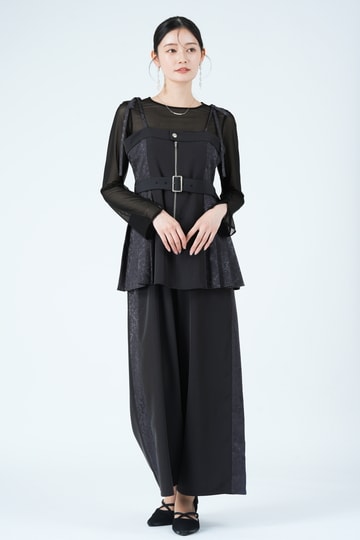 サイドジャガード切替プリーツグレーパンツドレス