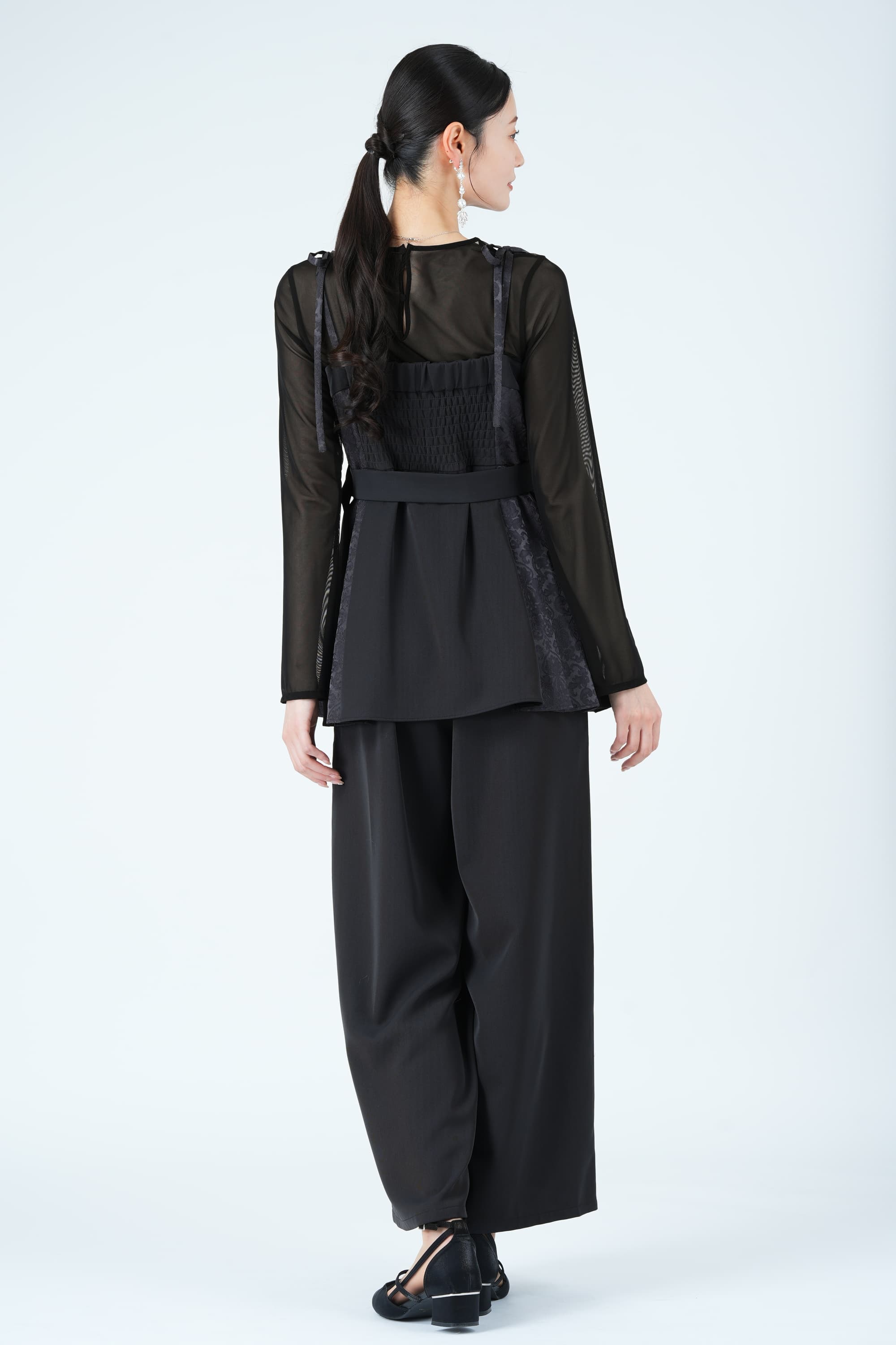 サイドジャガード切替プリーツグレーパンツドレス