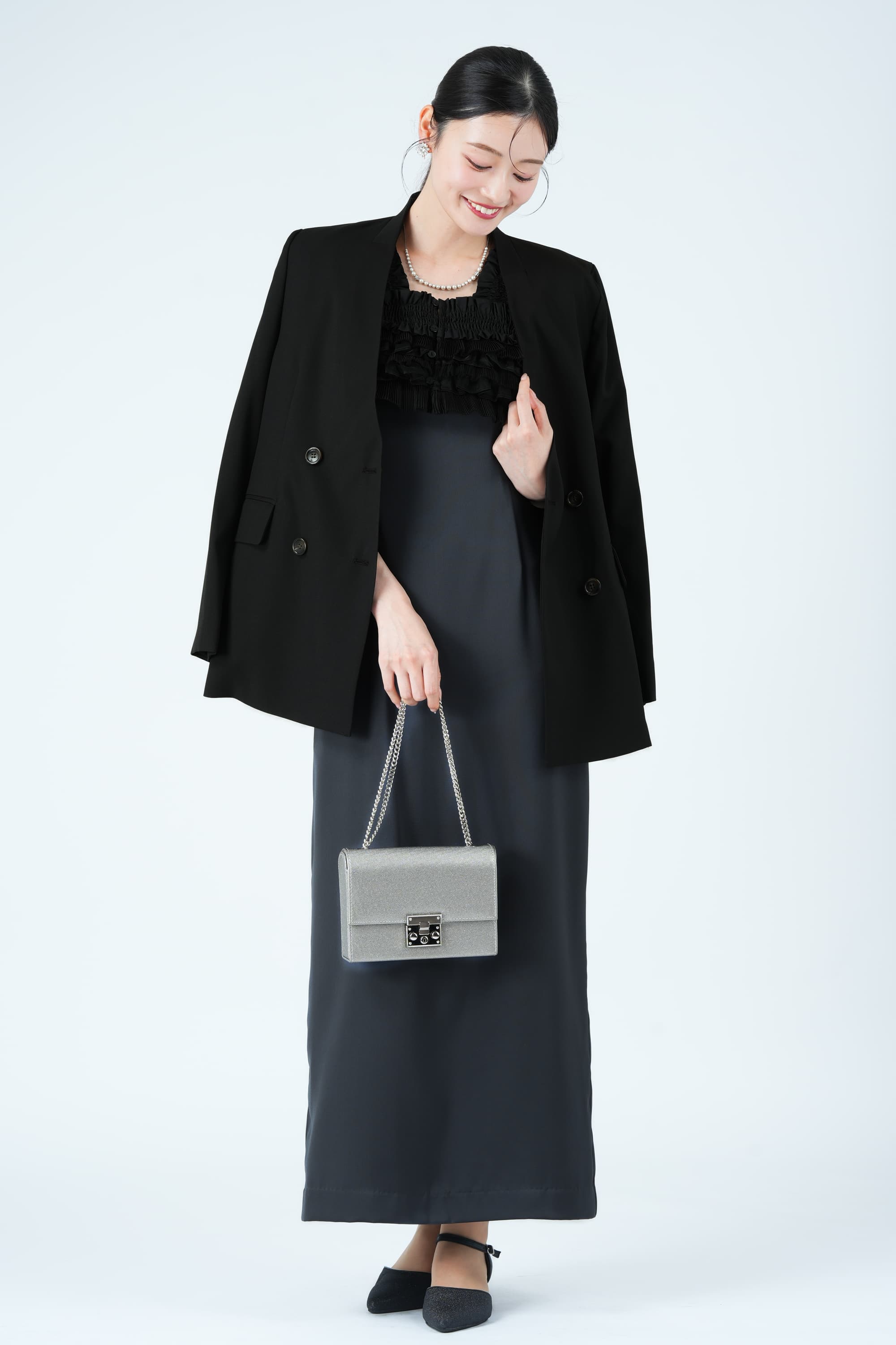 ミックステクスチャービスチェ&times;チャコールグレードレス