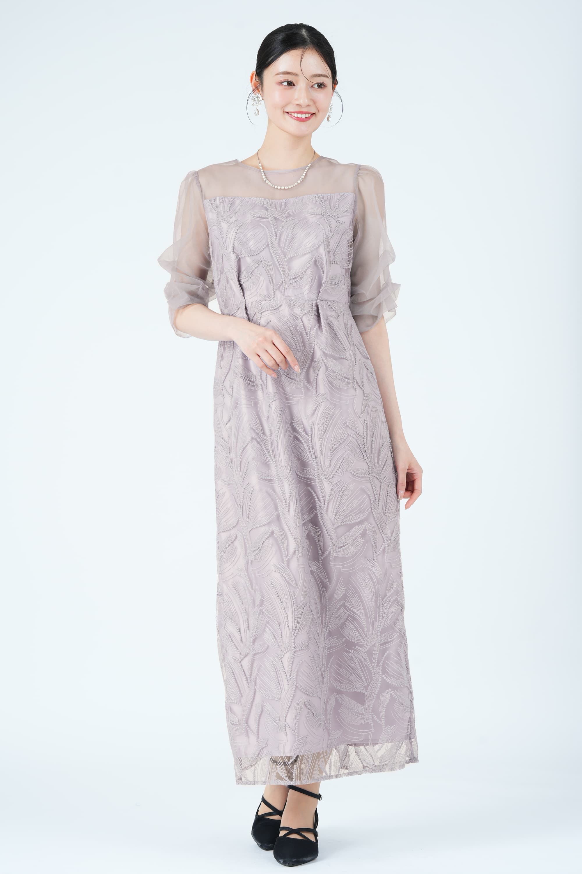 リーフ柄レース刺繍ラベンダーグレードレス