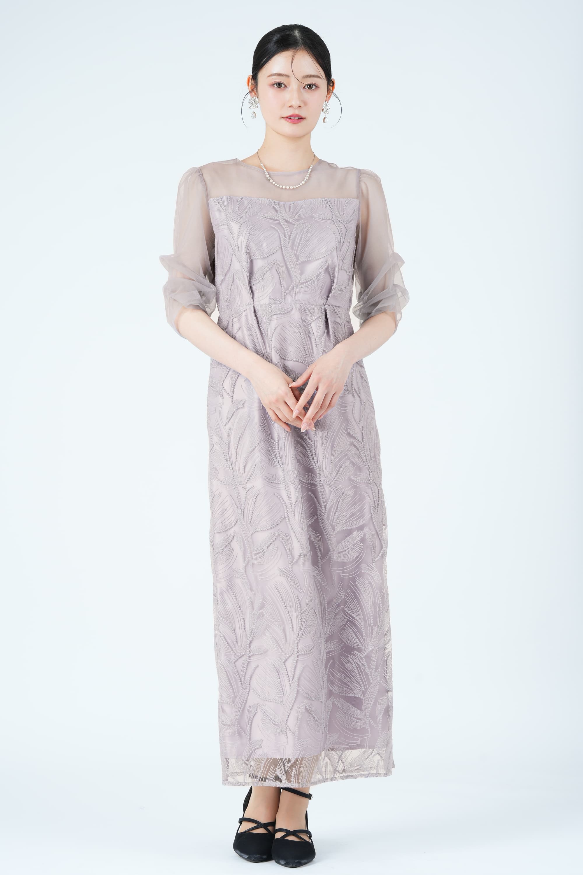 AIMER リーフ柄レース刺繍ラベンダーグレードレス (M) をレンタル