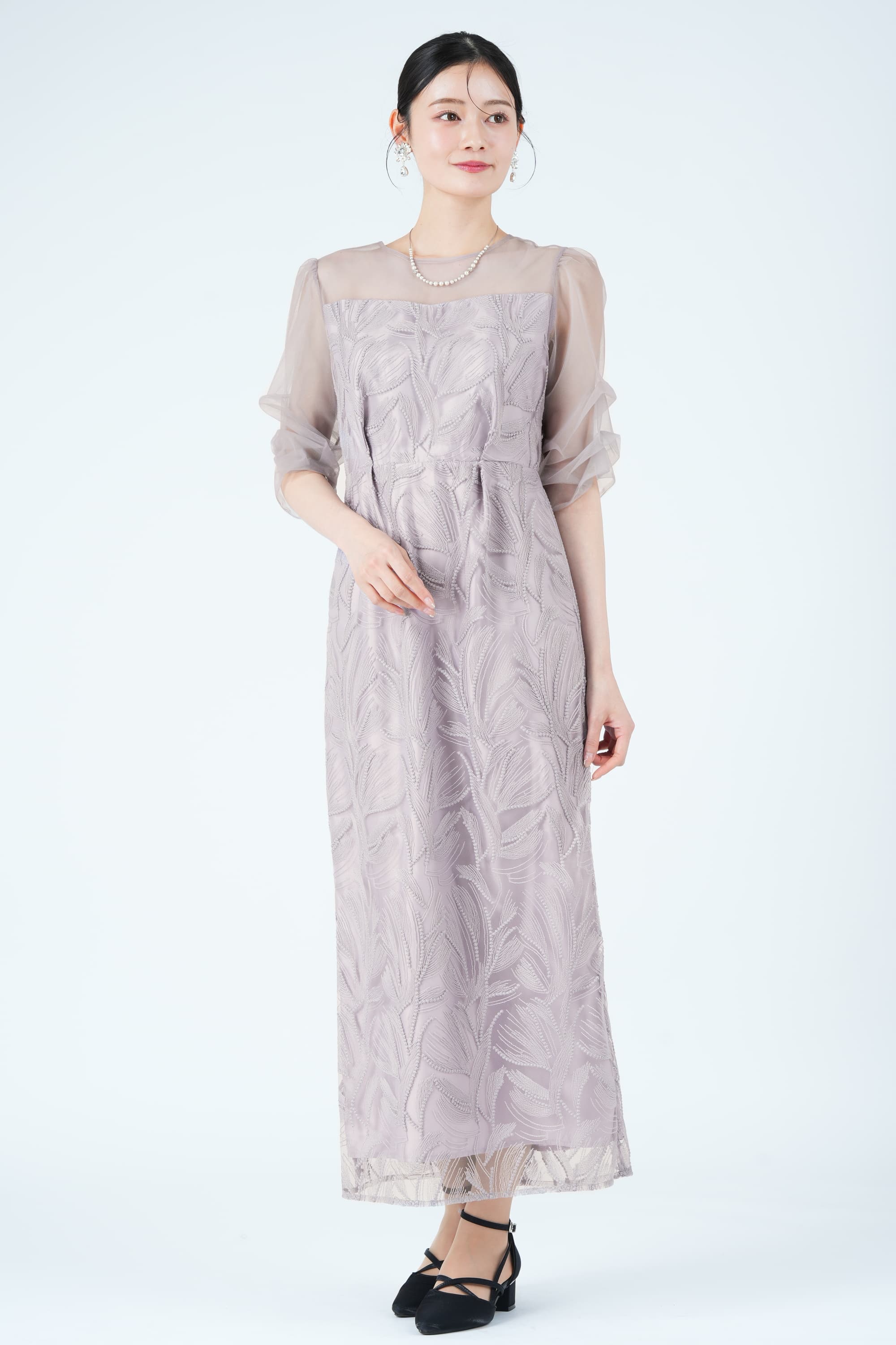 リーフ柄レース刺繍ラベンダーグレードレス