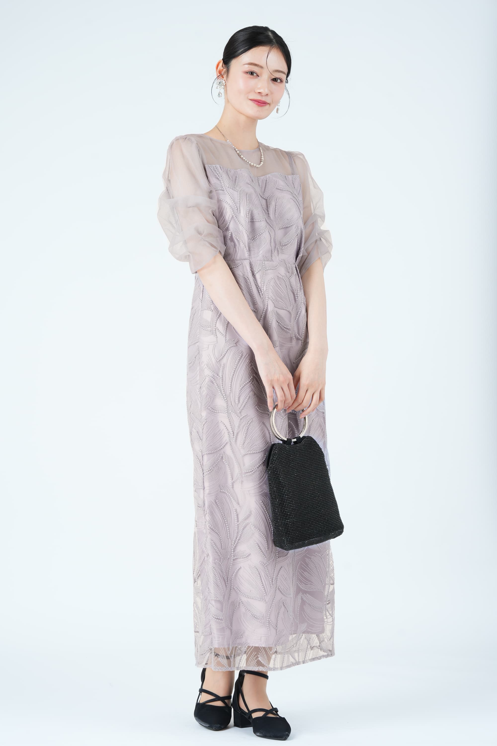 リーフ柄レース刺繍ラベンダーグレードレス