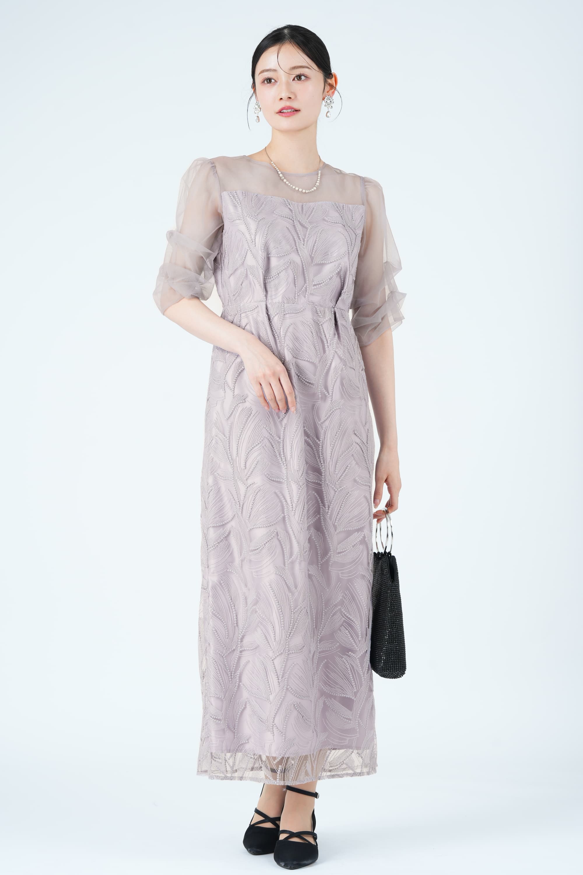 リーフ柄レース刺繍ラベンダーグレードレス