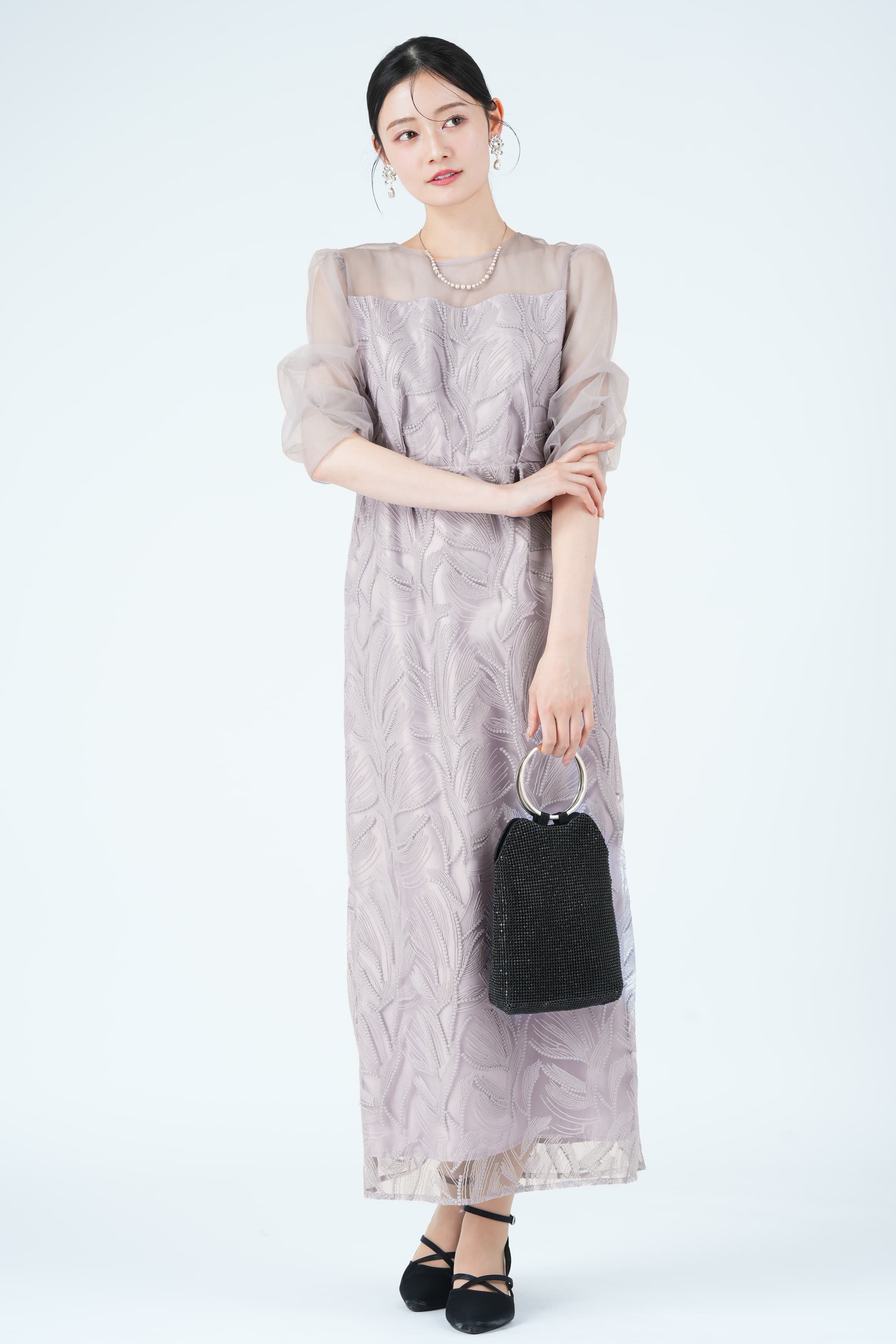 リーフ柄レース刺繍ラベンダーグレードレス