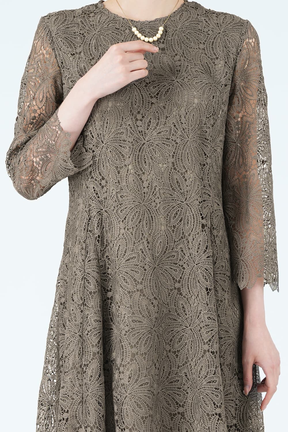 リボンブーケモチーフ総レースブラウンドレス