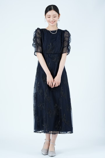 AIMER ミストチュールフラワーラメ刺繍ネイビードレス (L) をレンタル