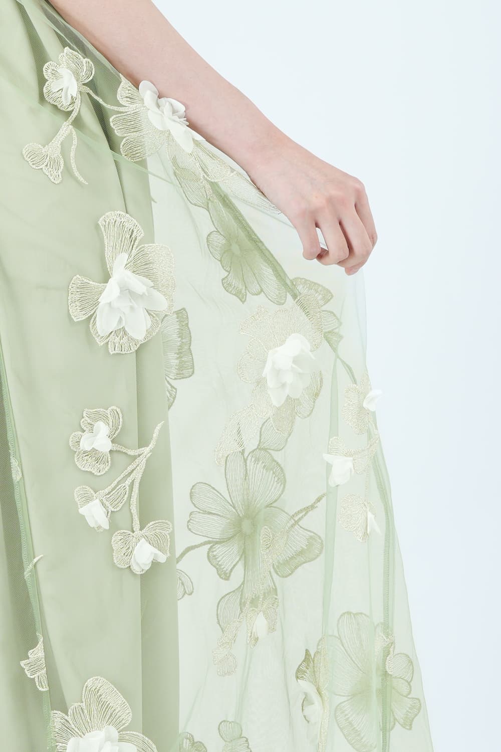 立体フローラルグリーンドレス