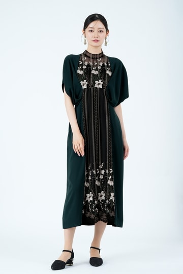 フリージア刺繍グリーンドレス