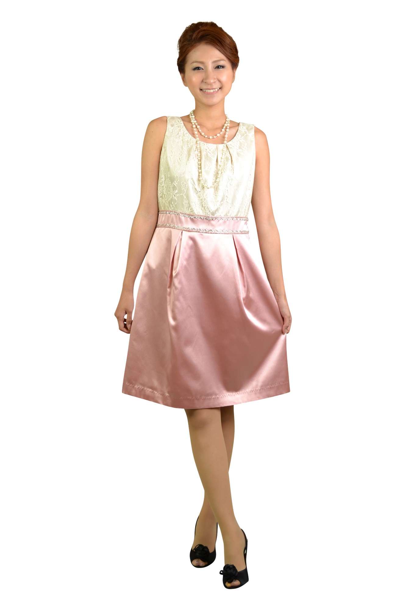 ピンクレースバイカラードレスセット