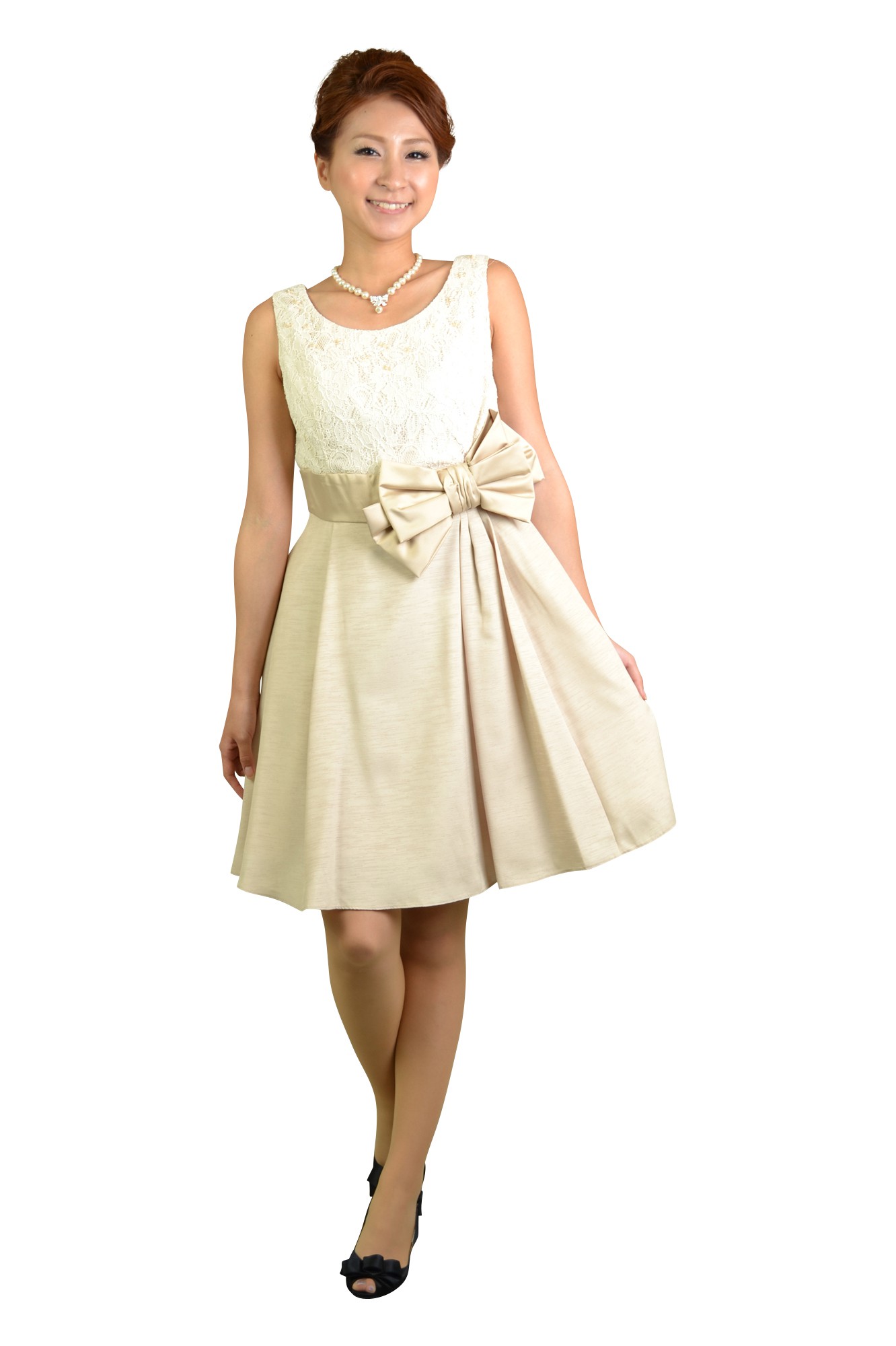 レース&times;ベージュバイカラードレスセット