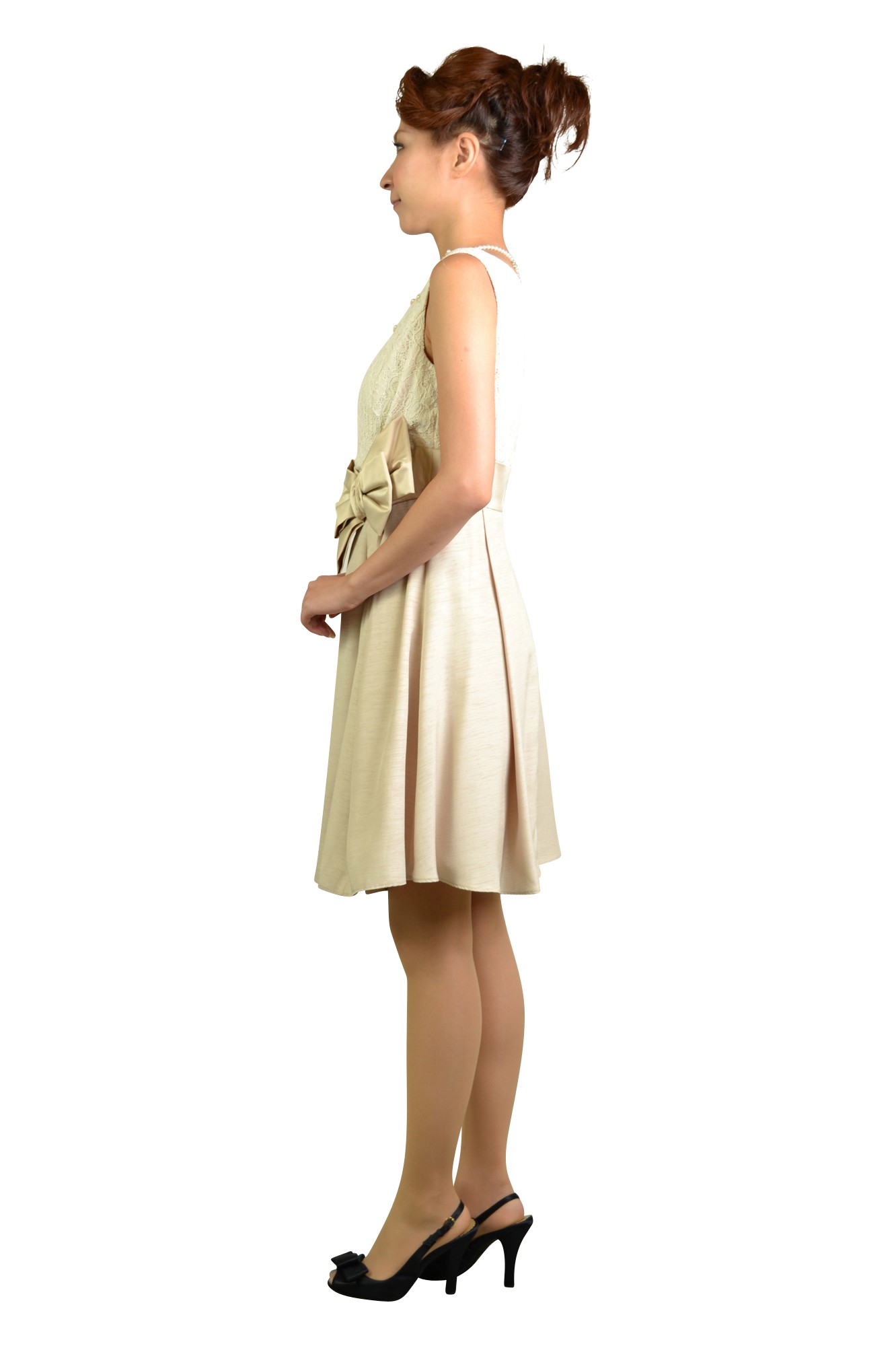 レース&times;ベージュバイカラードレスセット