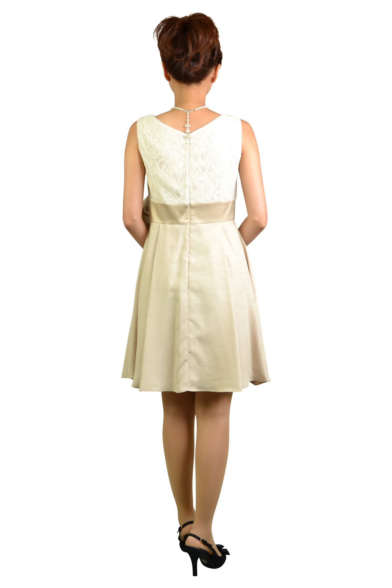 レース&times;ベージュバイカラードレスセット